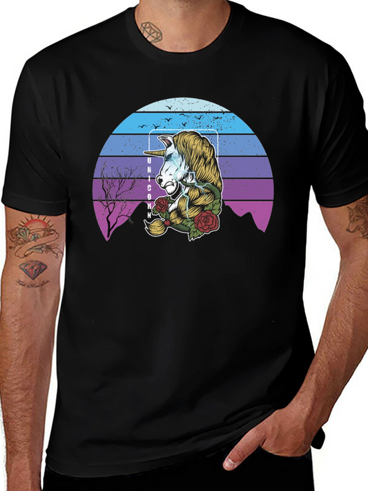 Unicorn Retro Sunset Graphic T-Shirt