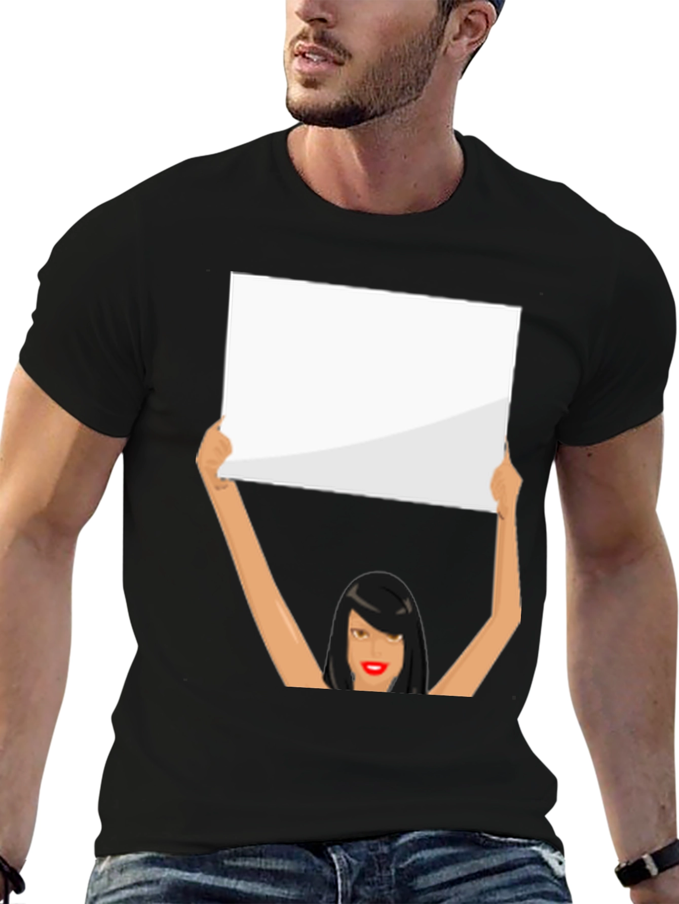 Novelty Graphic Tee: Woman Holding Sign