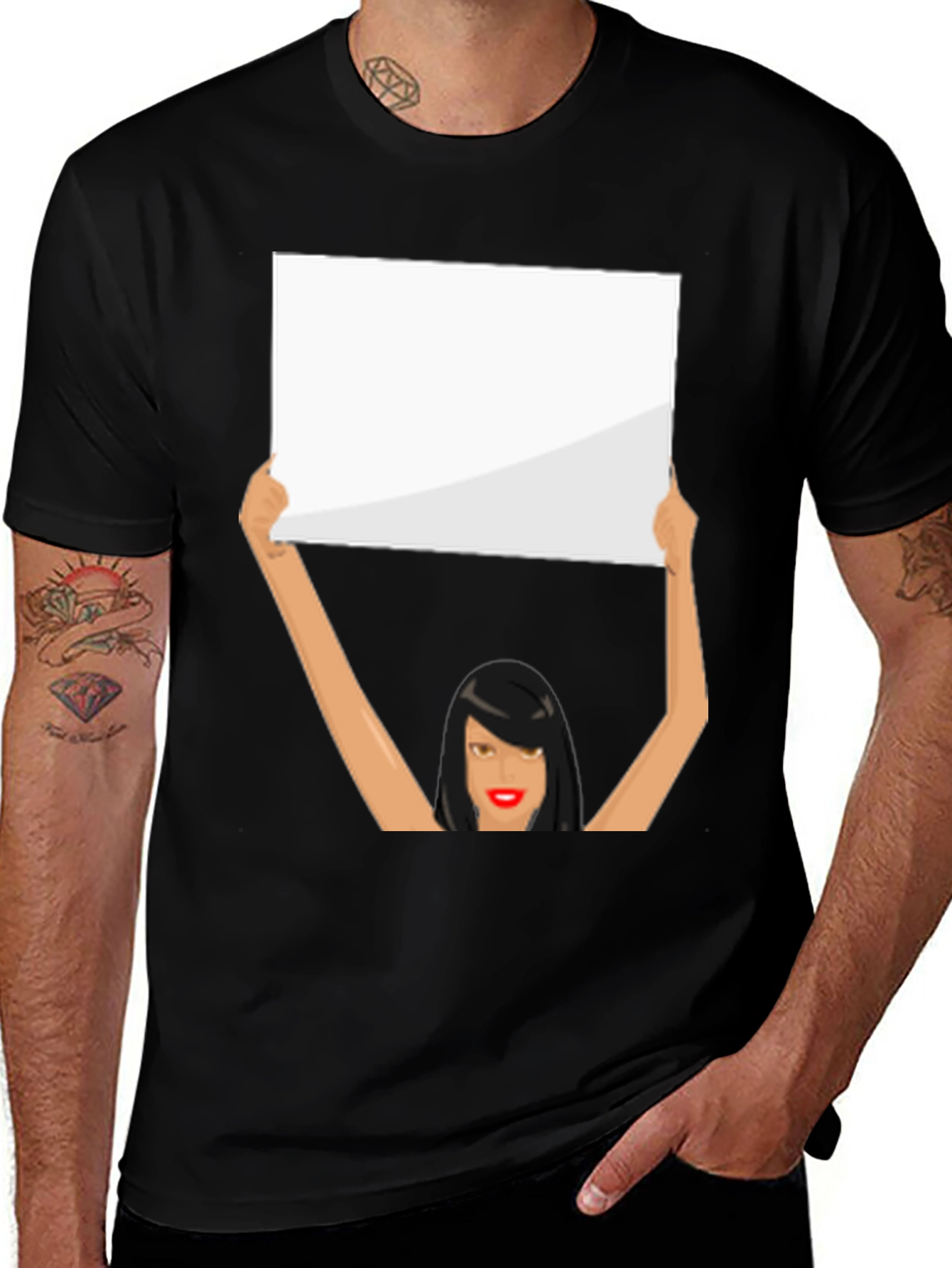 Novelty Graphic Tee: Woman Holding Sign