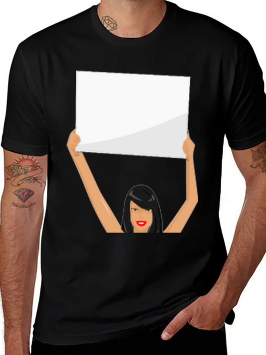 Novelty Graphic Tee: Woman Holding Sign