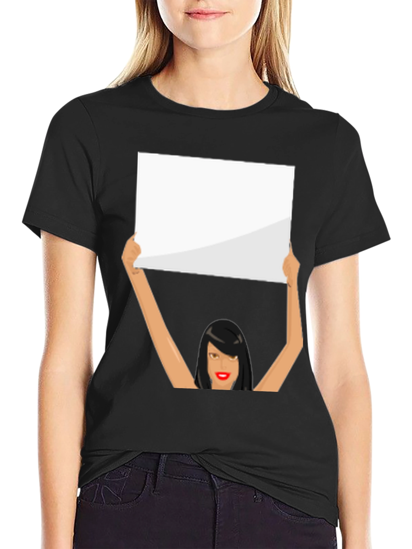 Novelty Graphic Tee: Woman Holding Sign