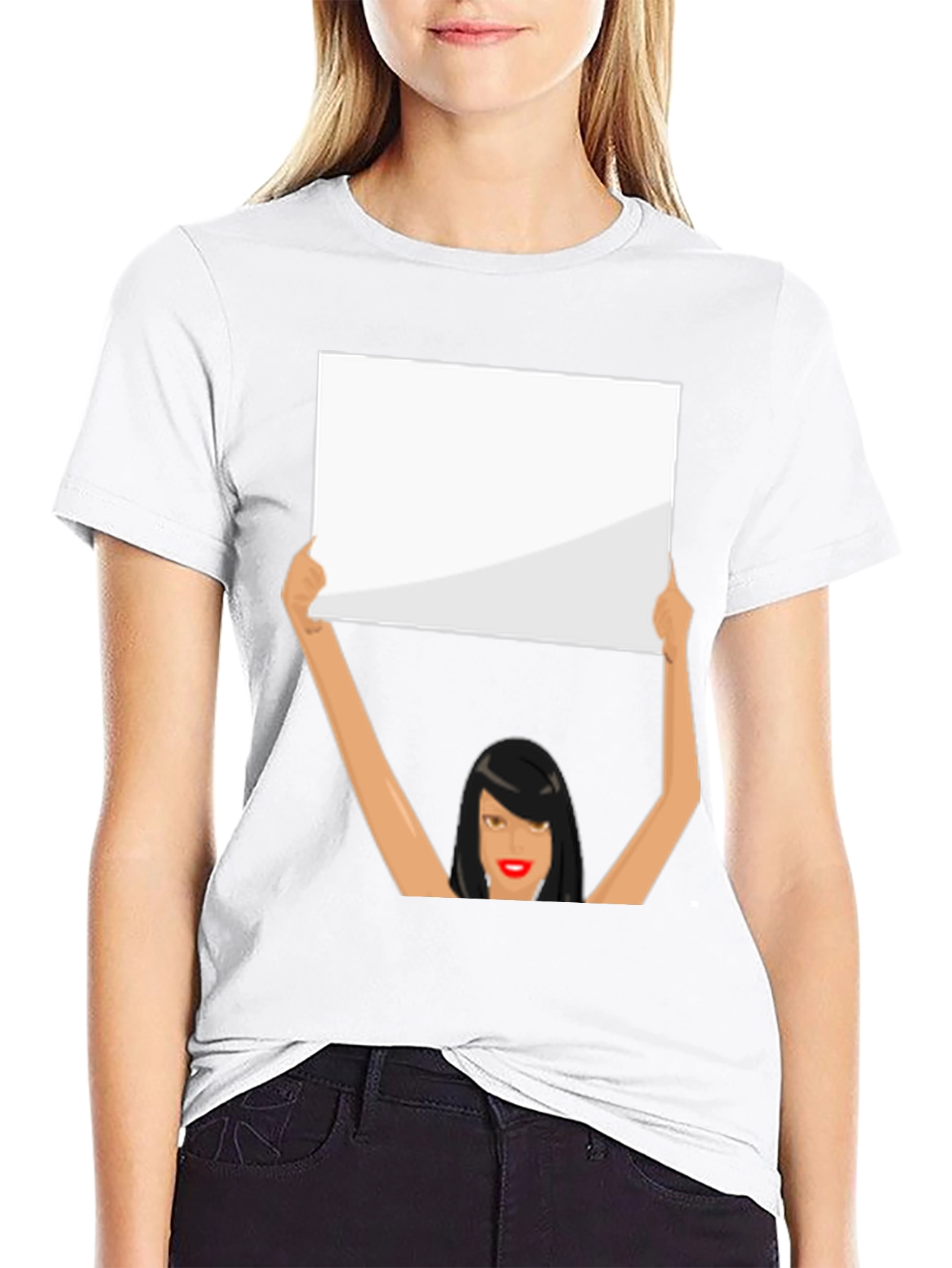 Novelty Graphic Tee: Woman Holding Sign