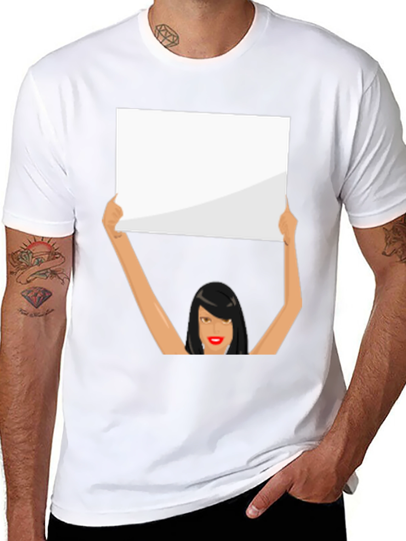 Novelty Graphic Tee: Woman Holding Sign