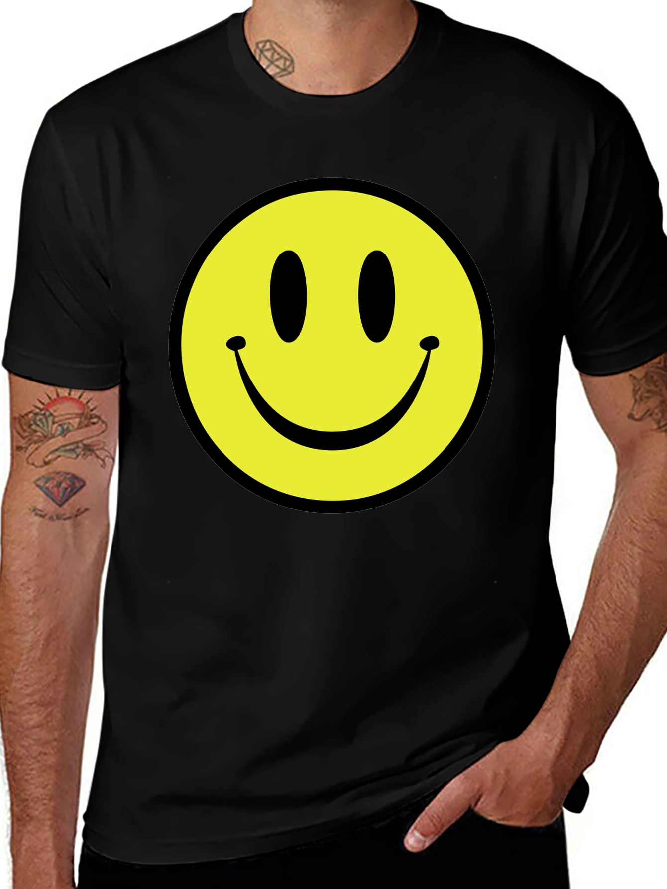 Smiley Face Black T-Shirt - Happy Graphic Tee
