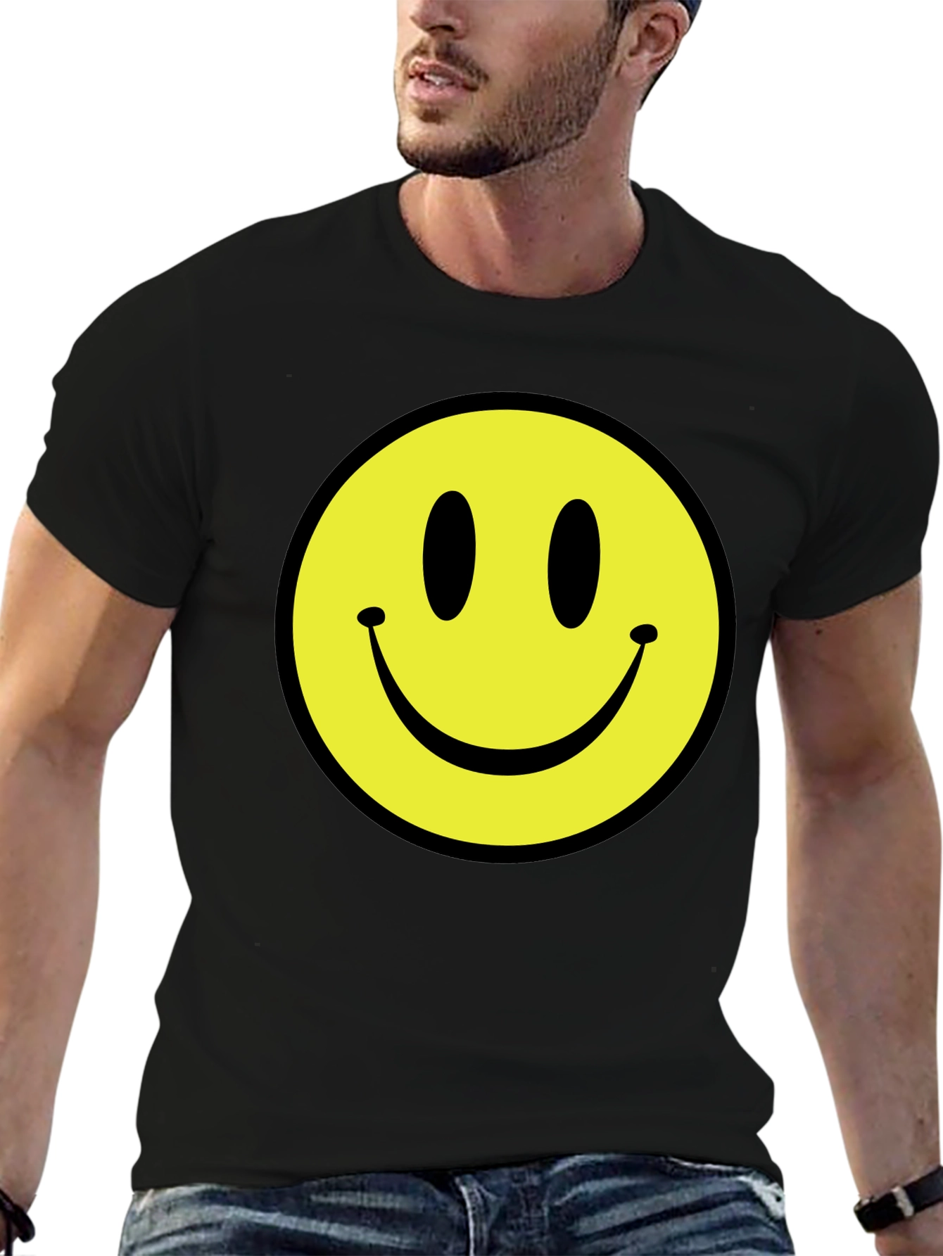 Smiley Face Black T-Shirt - Happy Graphic Tee