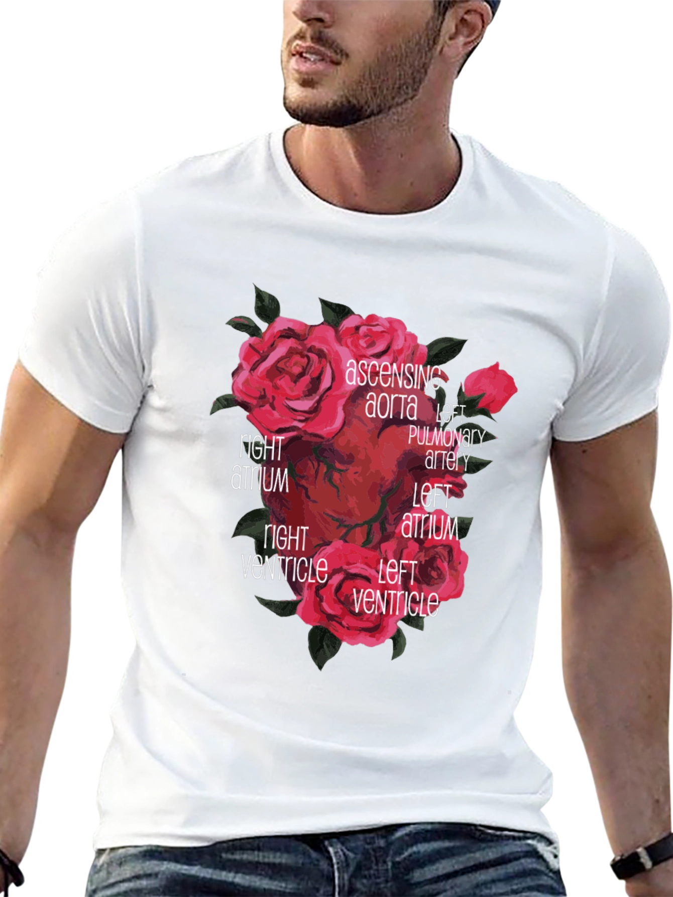 Anatomical Heart & Roses Graphic T-Shirt