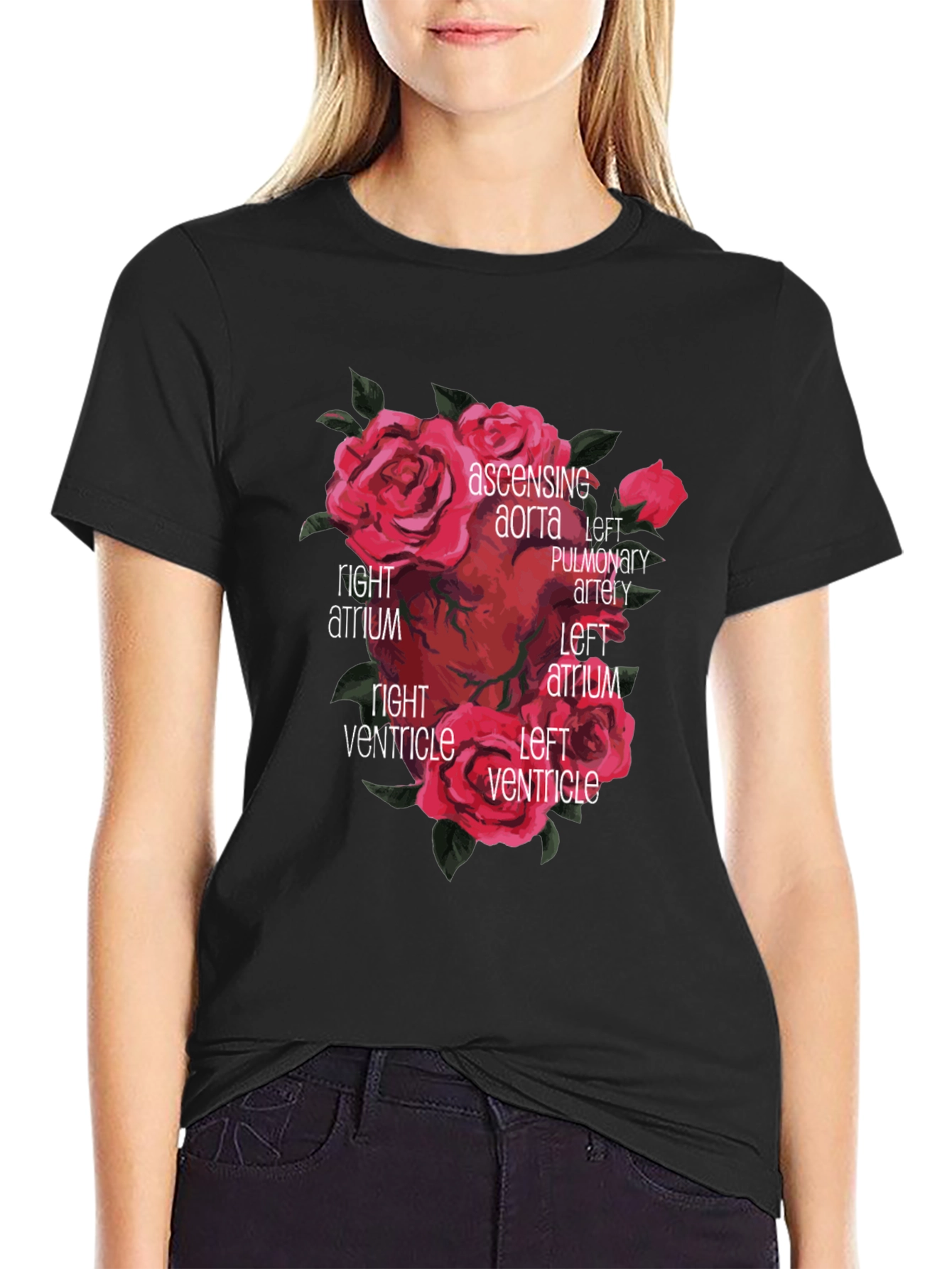 Anatomical Heart & Roses Graphic T-Shirt