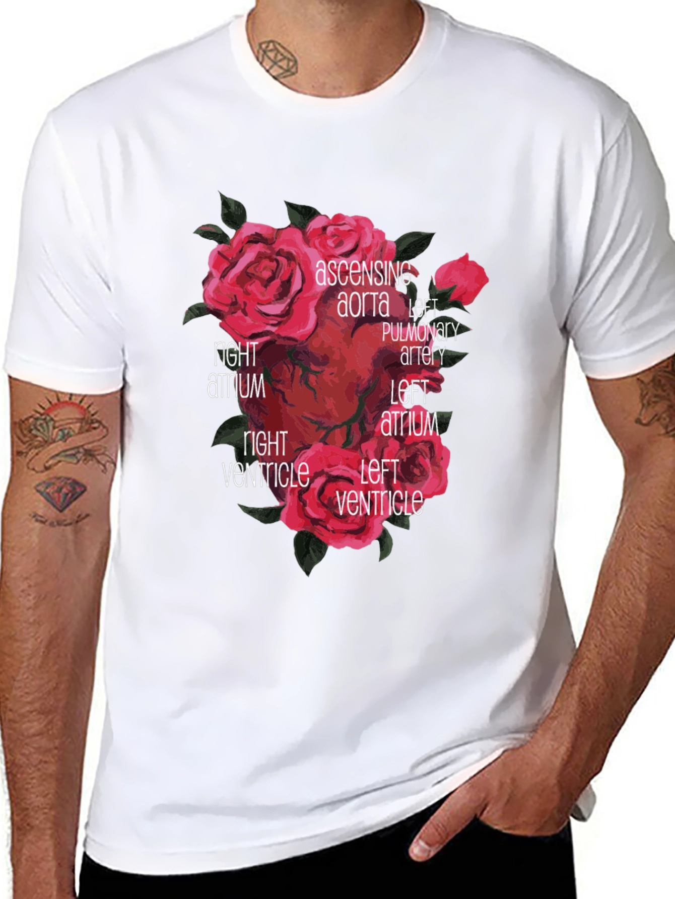 Anatomical Heart & Roses Graphic T-Shirt