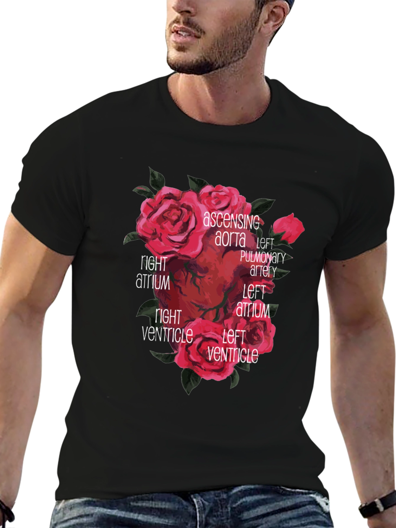 Anatomical Heart & Roses Graphic T-Shirt