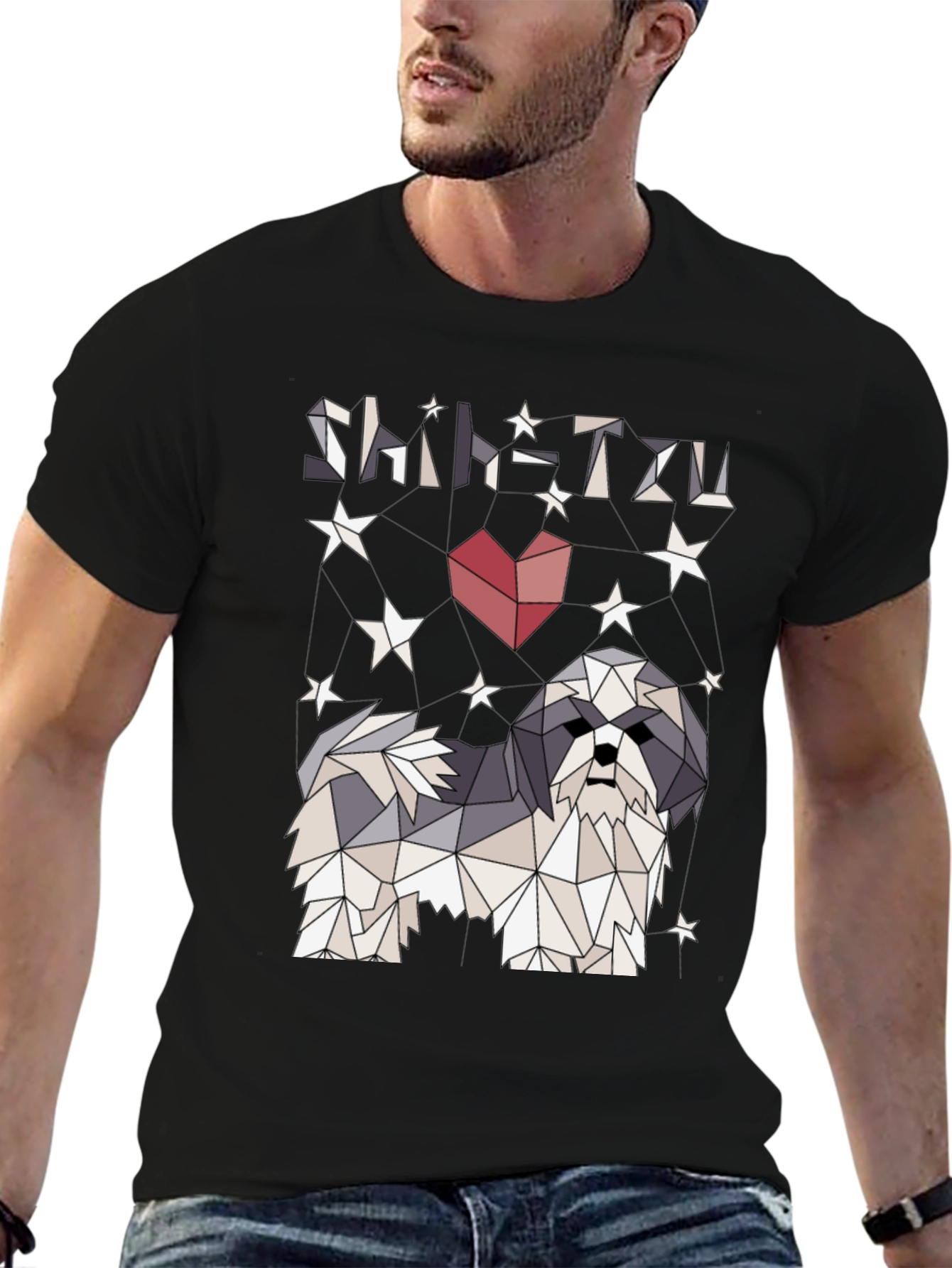 Shih Tzu Geometric Art Black T-Shirt