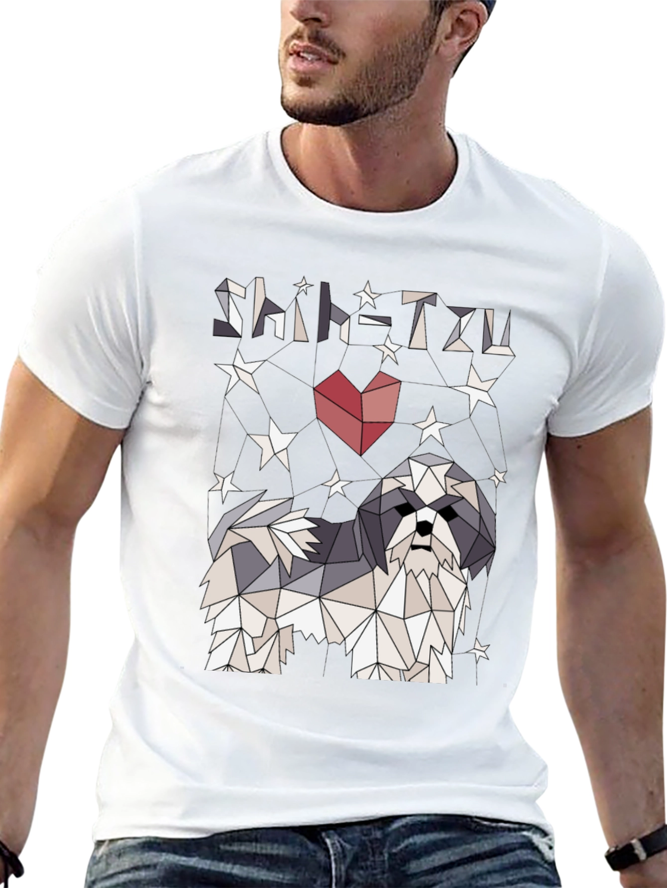 Shih Tzu Geometric Art Black T-Shirt