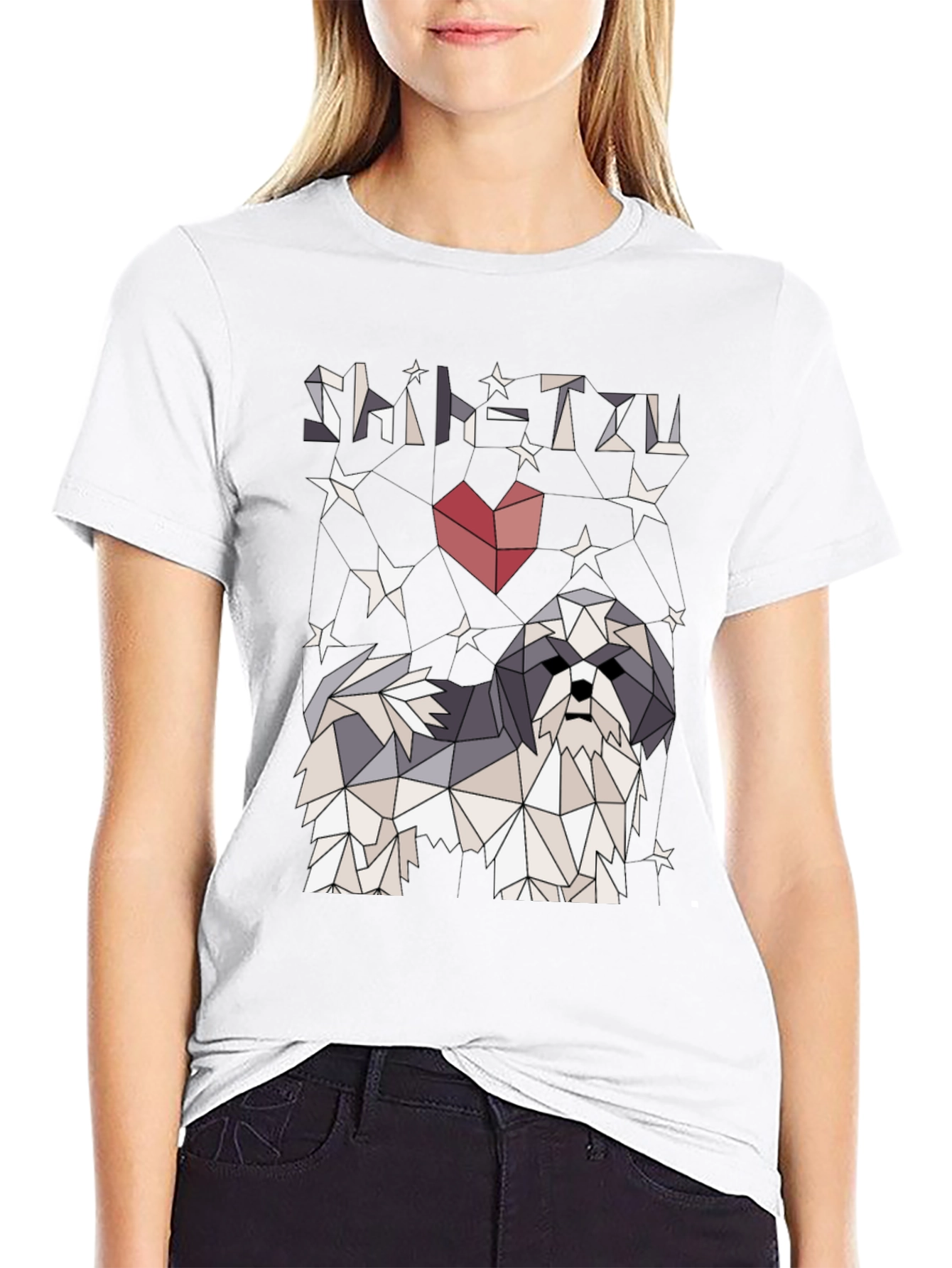 Shih Tzu Geometric Art Black T-Shirt