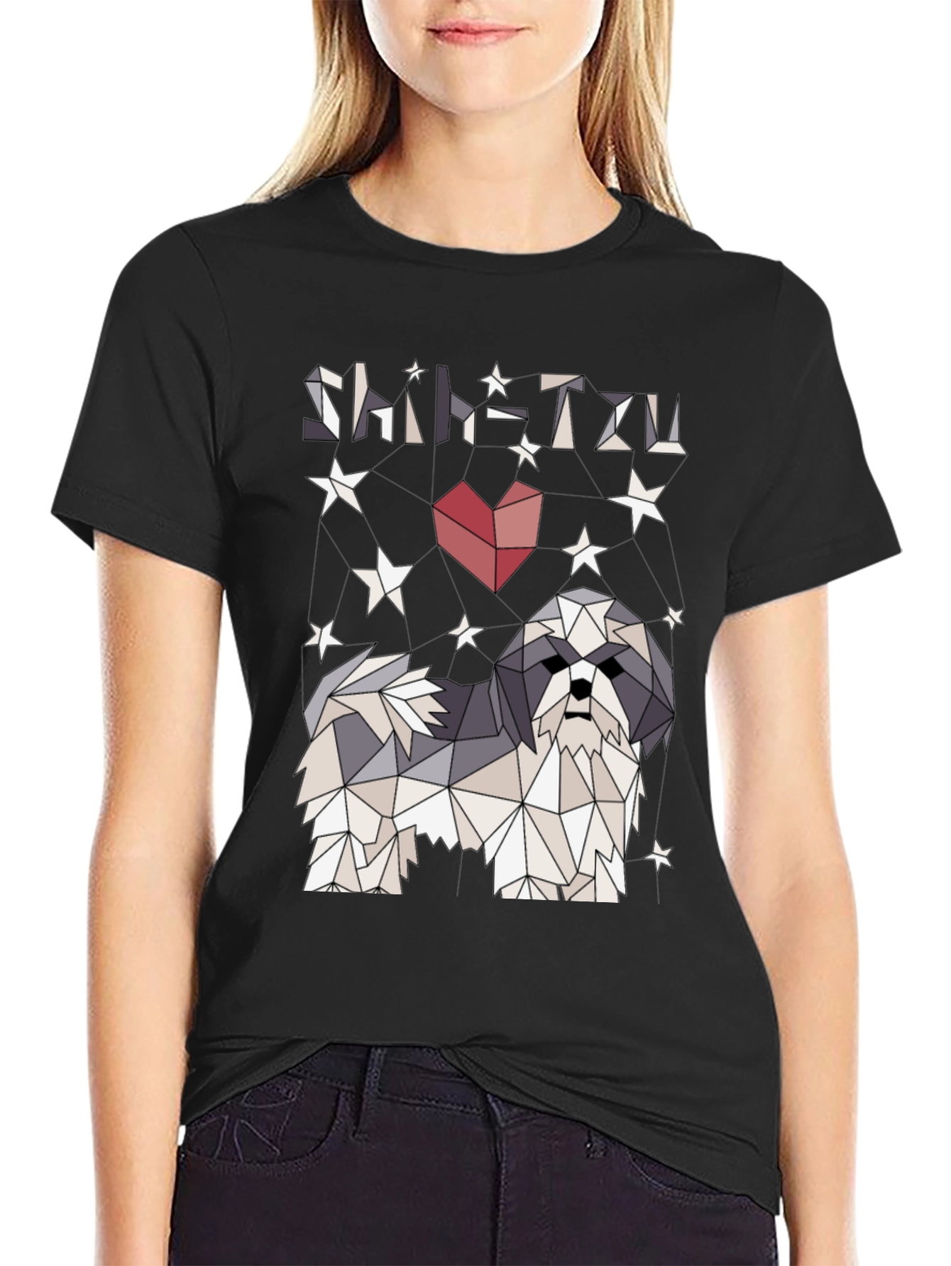 Shih Tzu Geometric Art Black T-Shirt
