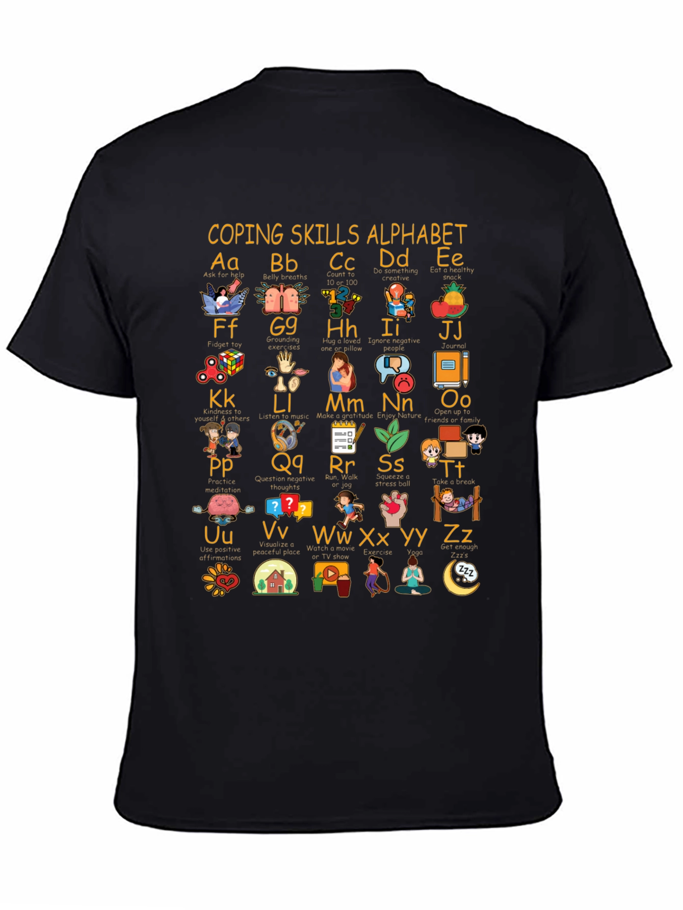Coping Skills Alphabet Black T-Shirt