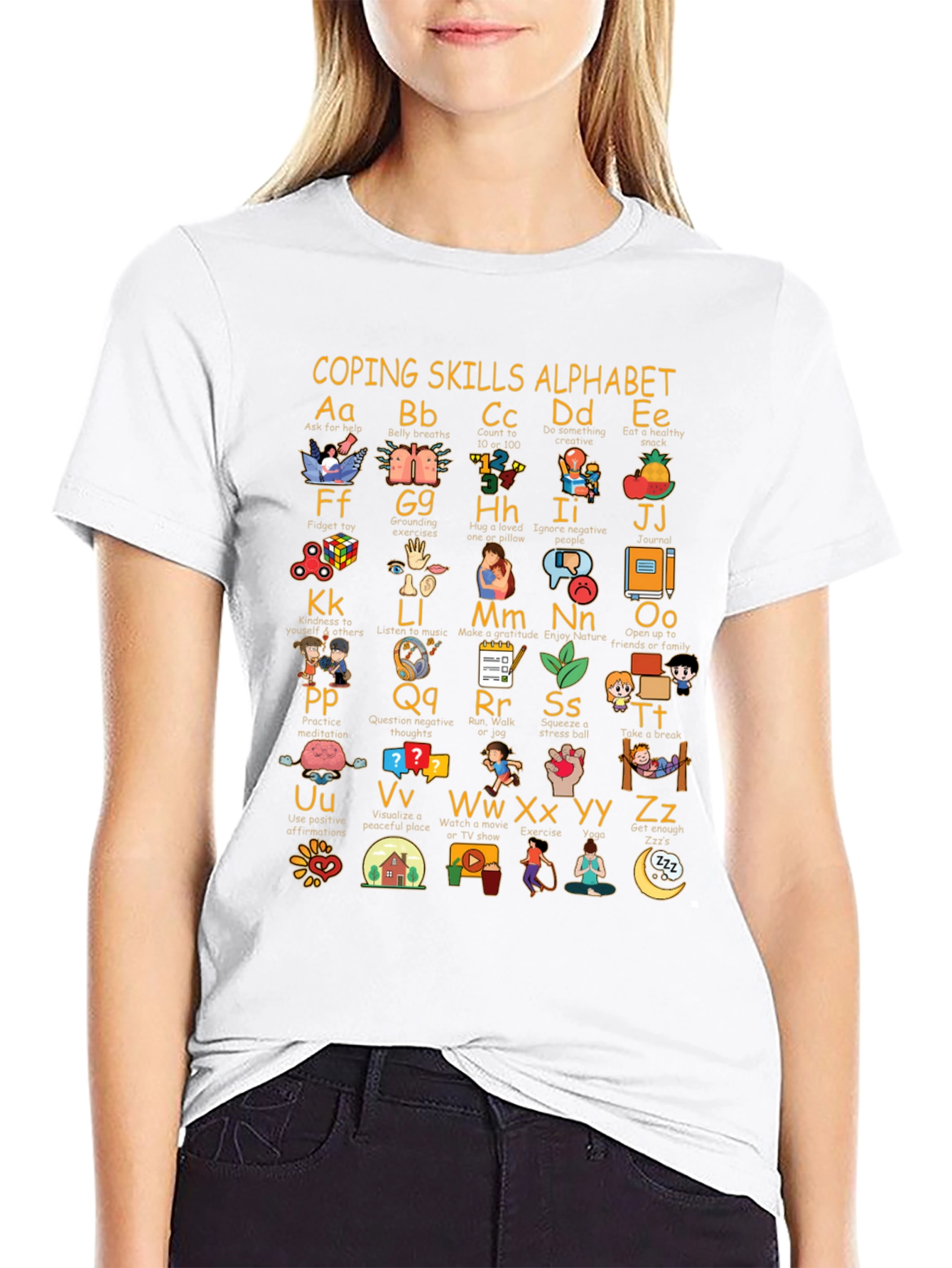 Coping Skills Alphabet Black T-Shirt