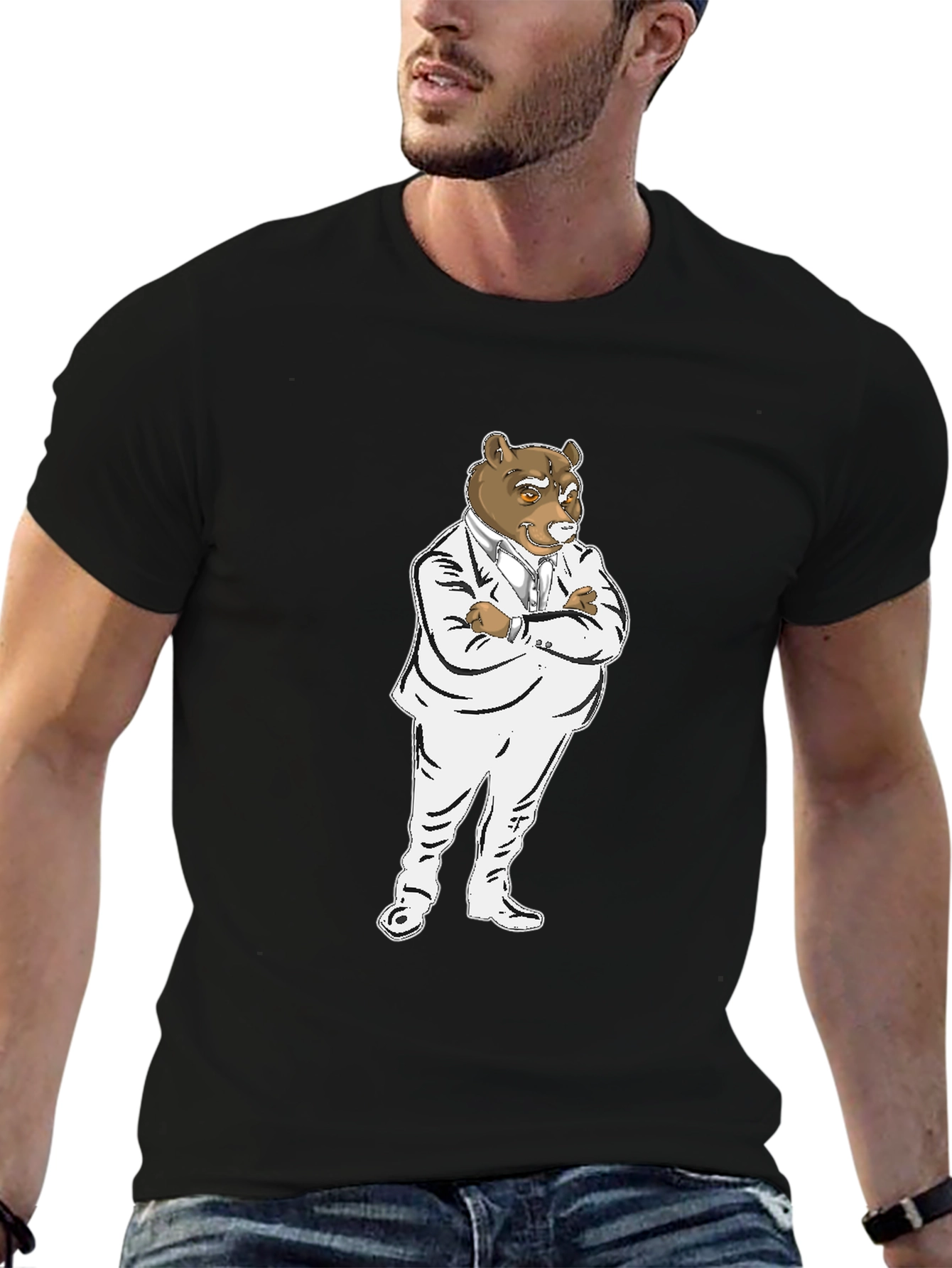 Bear Boss T-Shirt - Black Crew Neck Graphic Tee