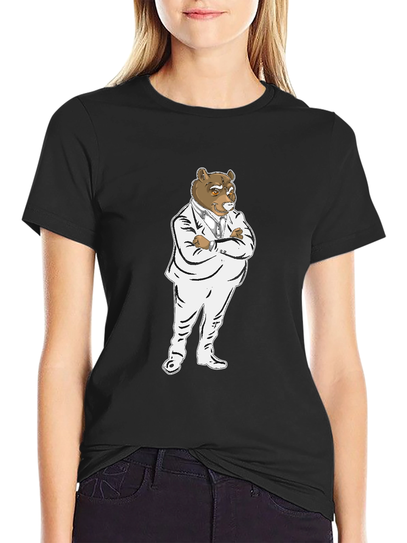 Bear Boss T-Shirt - Black Crew Neck Graphic Tee