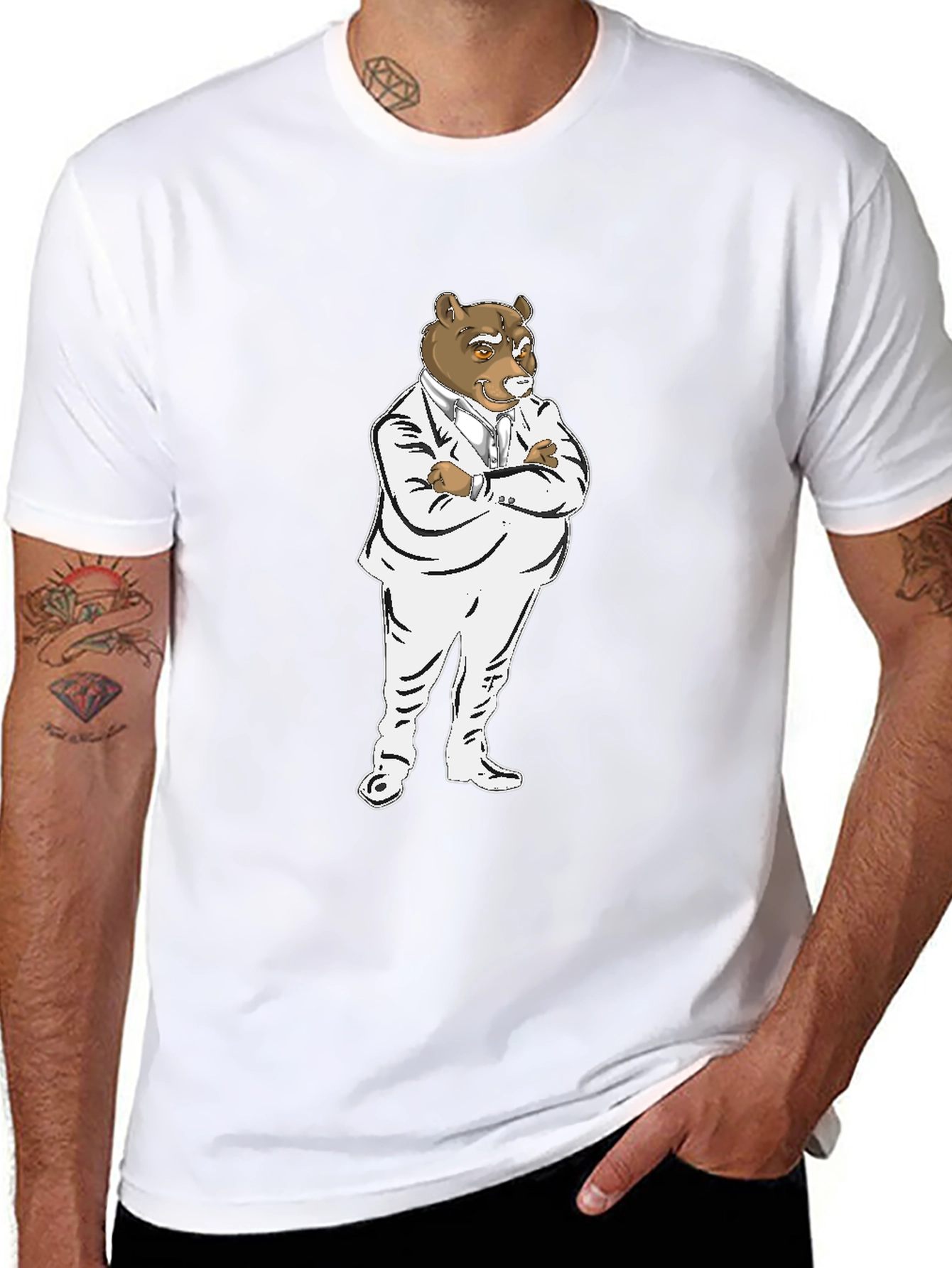 Bear Boss T-Shirt - Black Crew Neck Graphic Tee