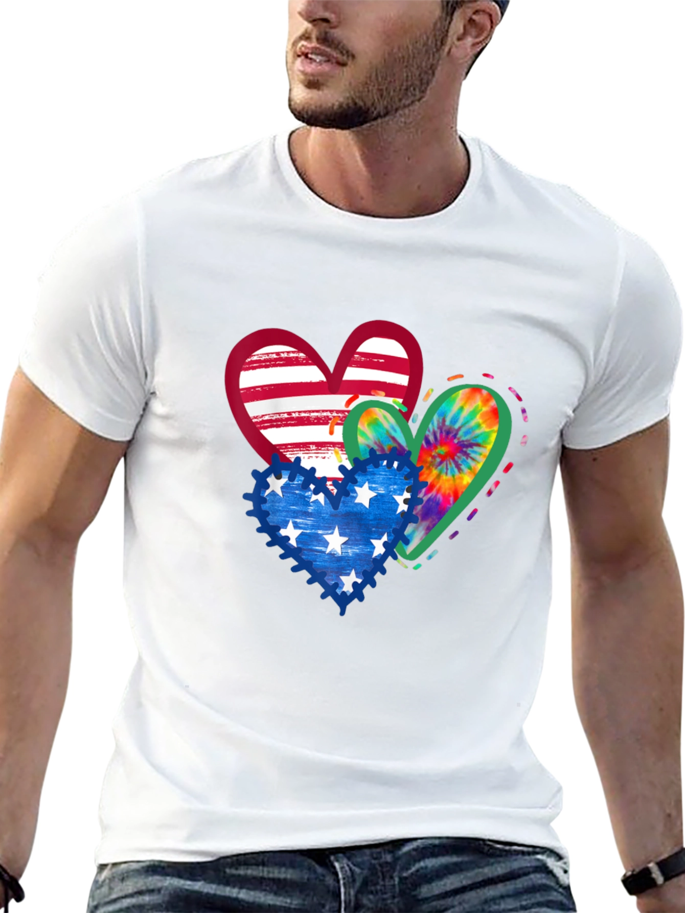 Patriotic Hearts T-Shirt - USA Flag Tie Dye Stars