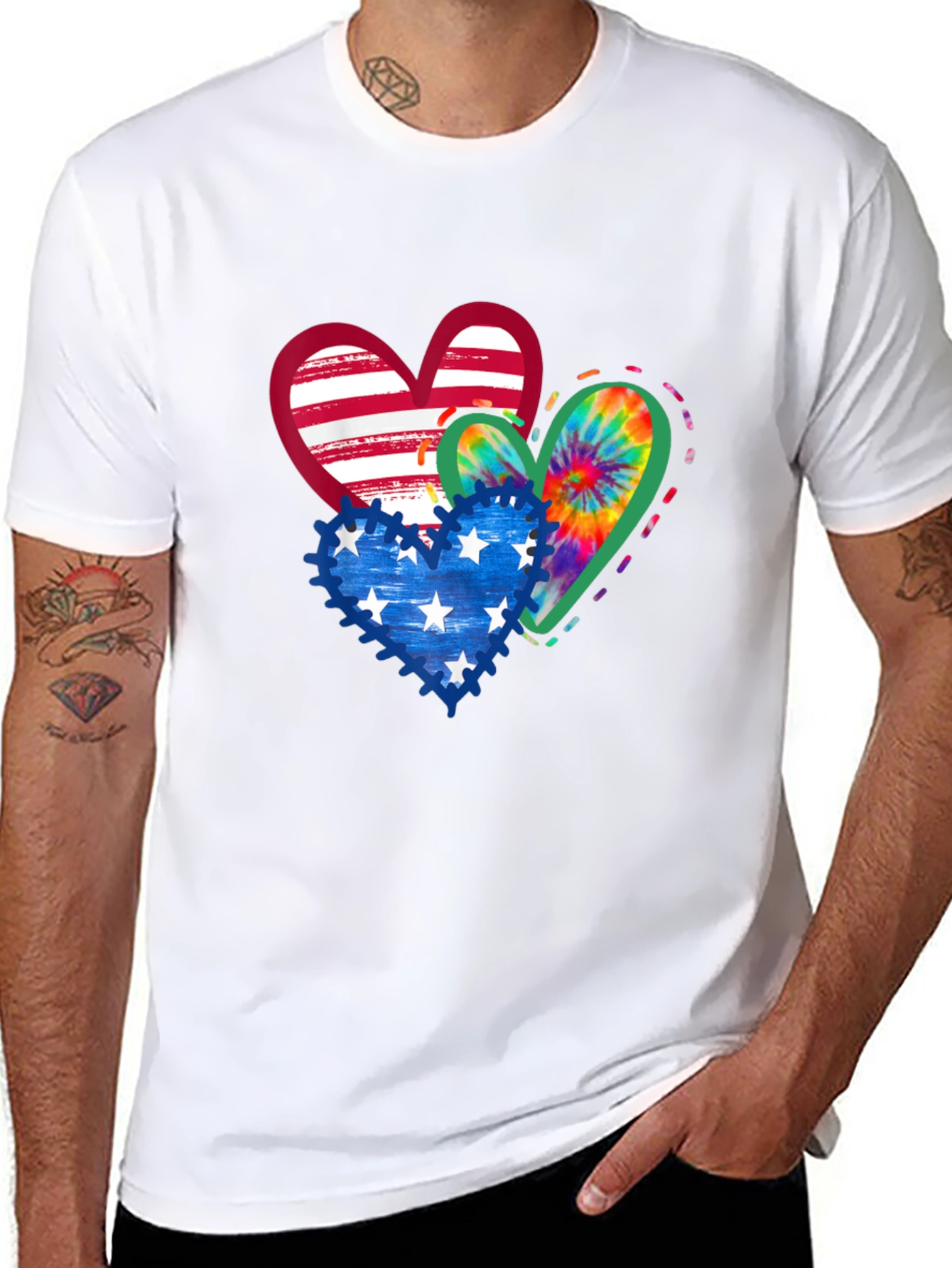 Patriotic Hearts T-Shirt - USA Flag Tie Dye Stars
