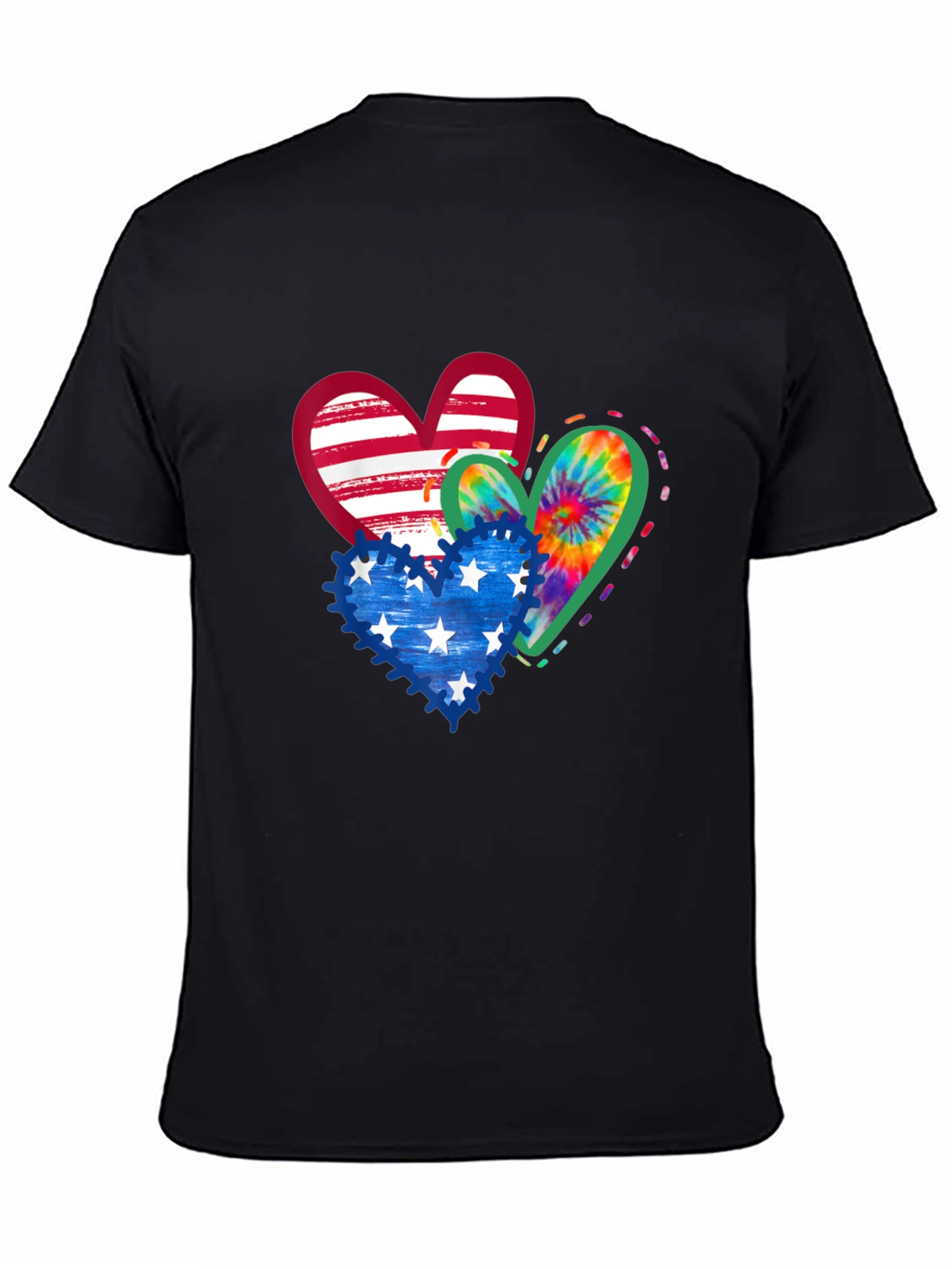 Patriotic Hearts T-Shirt - USA Flag Tie Dye Stars