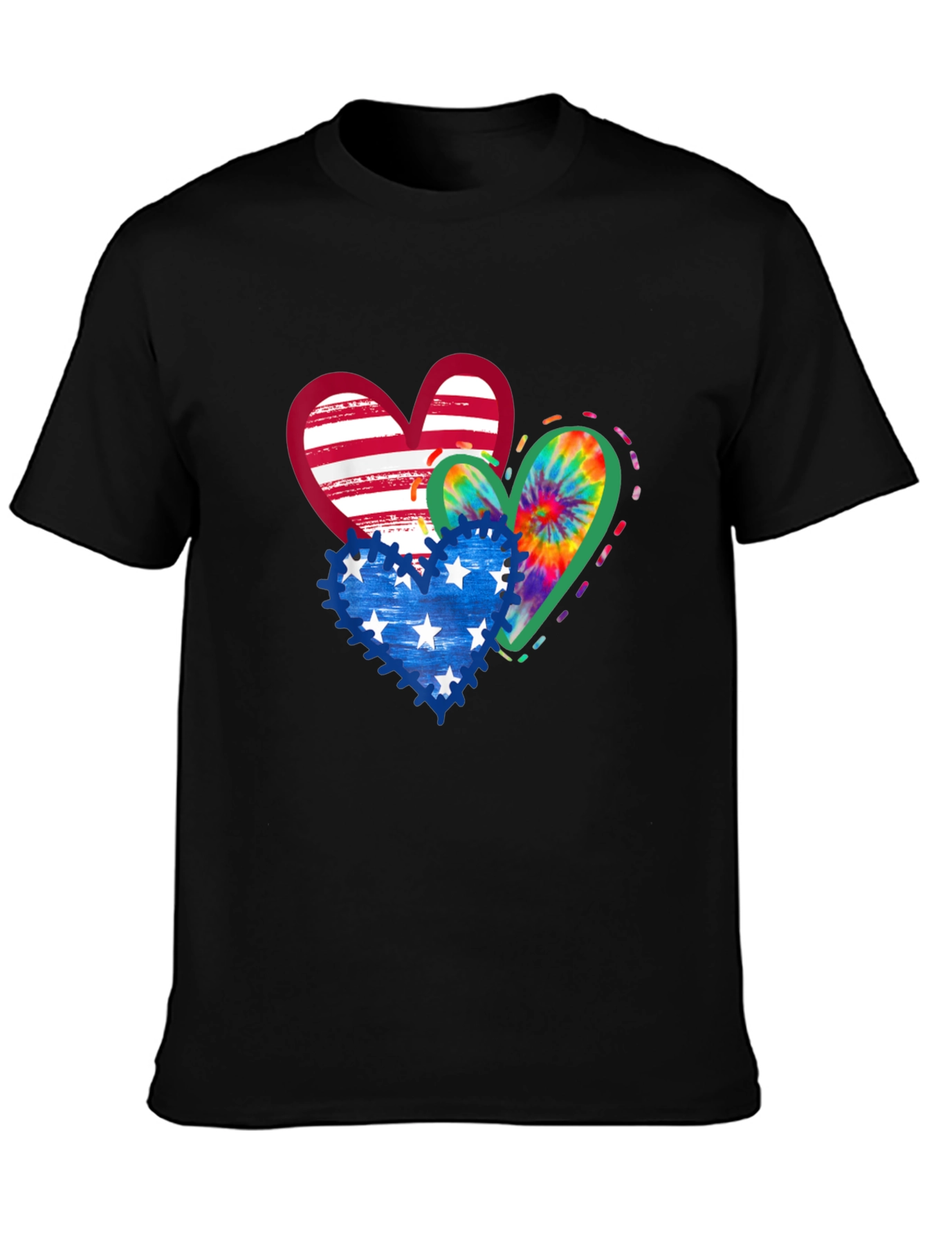 Patriotic Hearts T-Shirt - USA Flag Tie Dye Stars