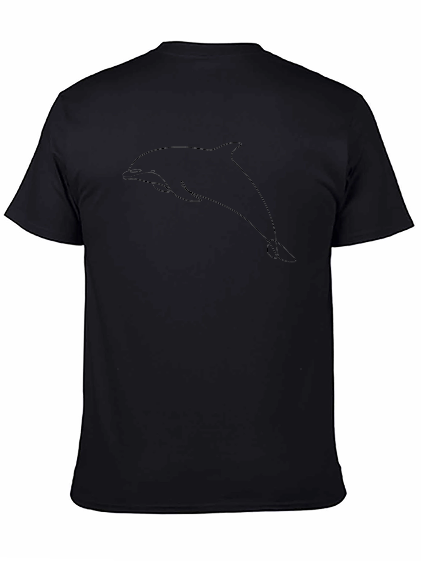 Minimalist Dolphin Line Art T-Shirt - Black
