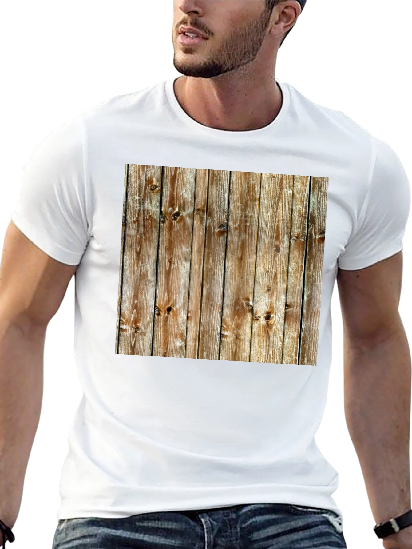Rustic Wood Grain Print Black T-Shirt