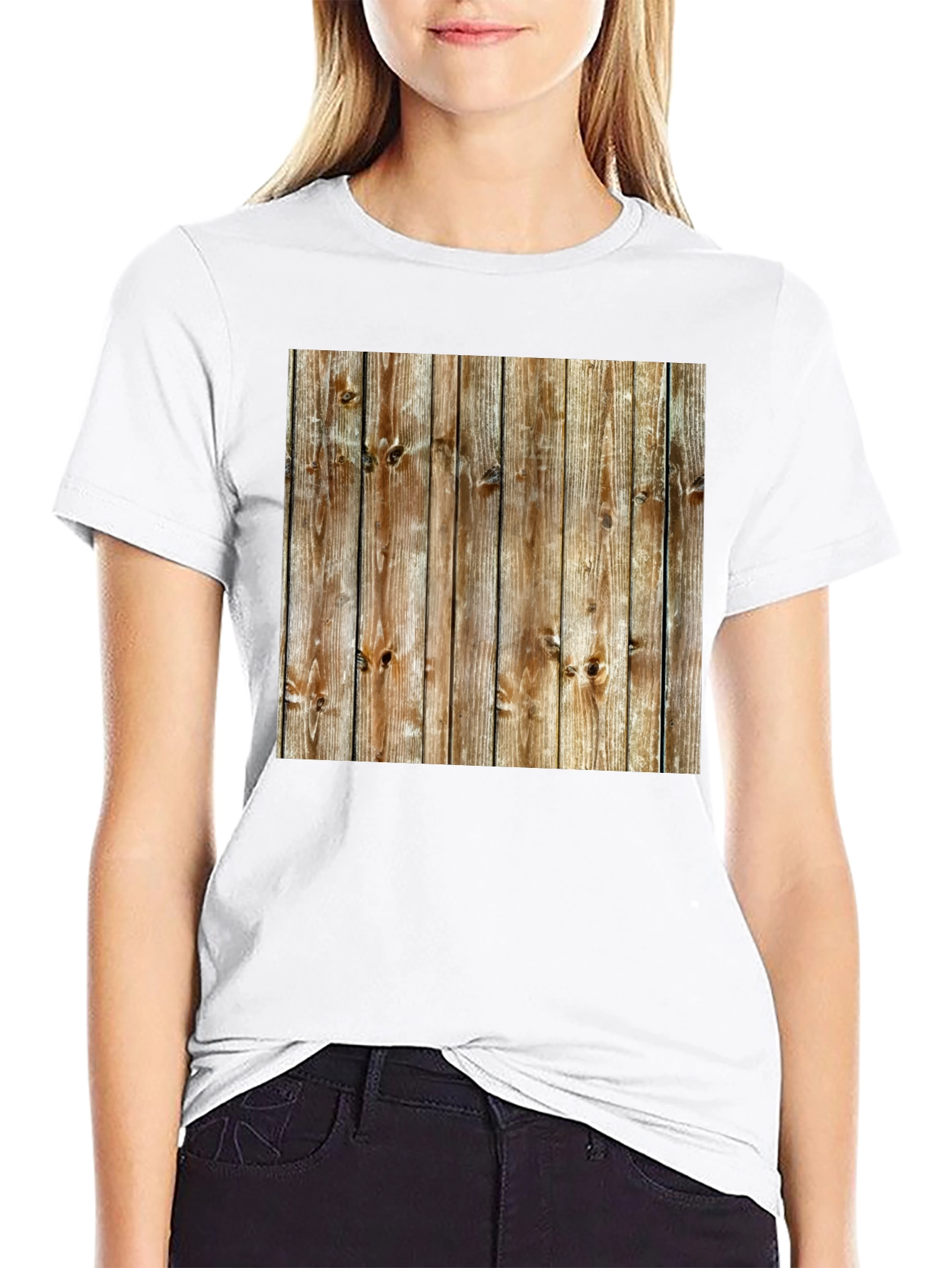 Rustic Wood Grain Print Black T-Shirt