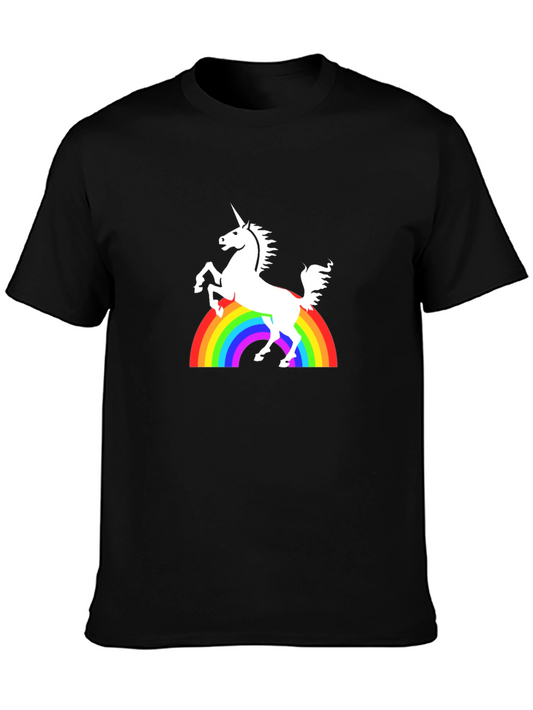 Unicorn Rainbow Graphic Tee - Black Cotton T-Shirt