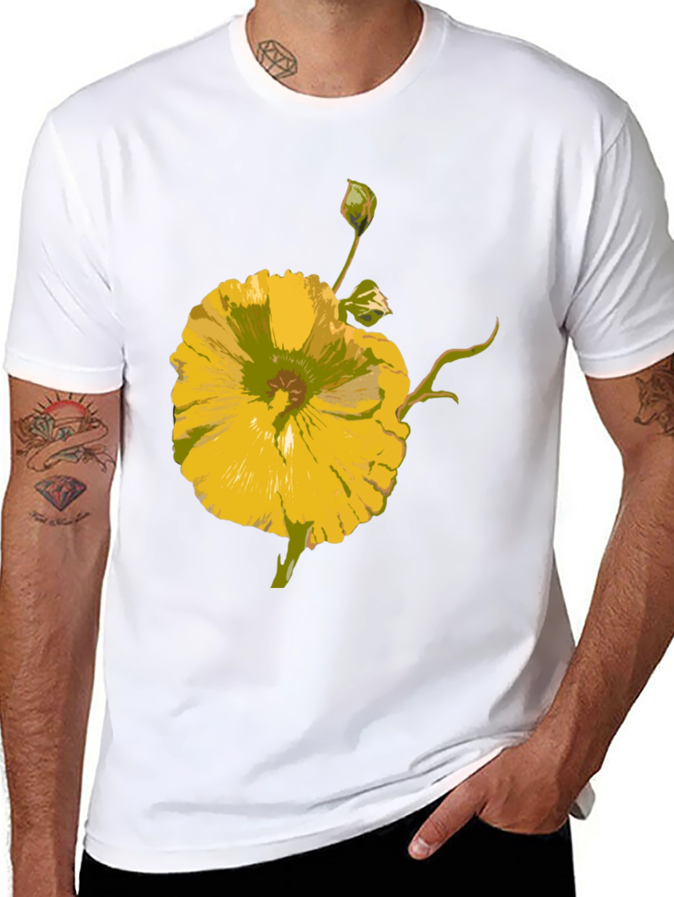 Floral T-Shirt: Yellow Flower Design Casual Wear