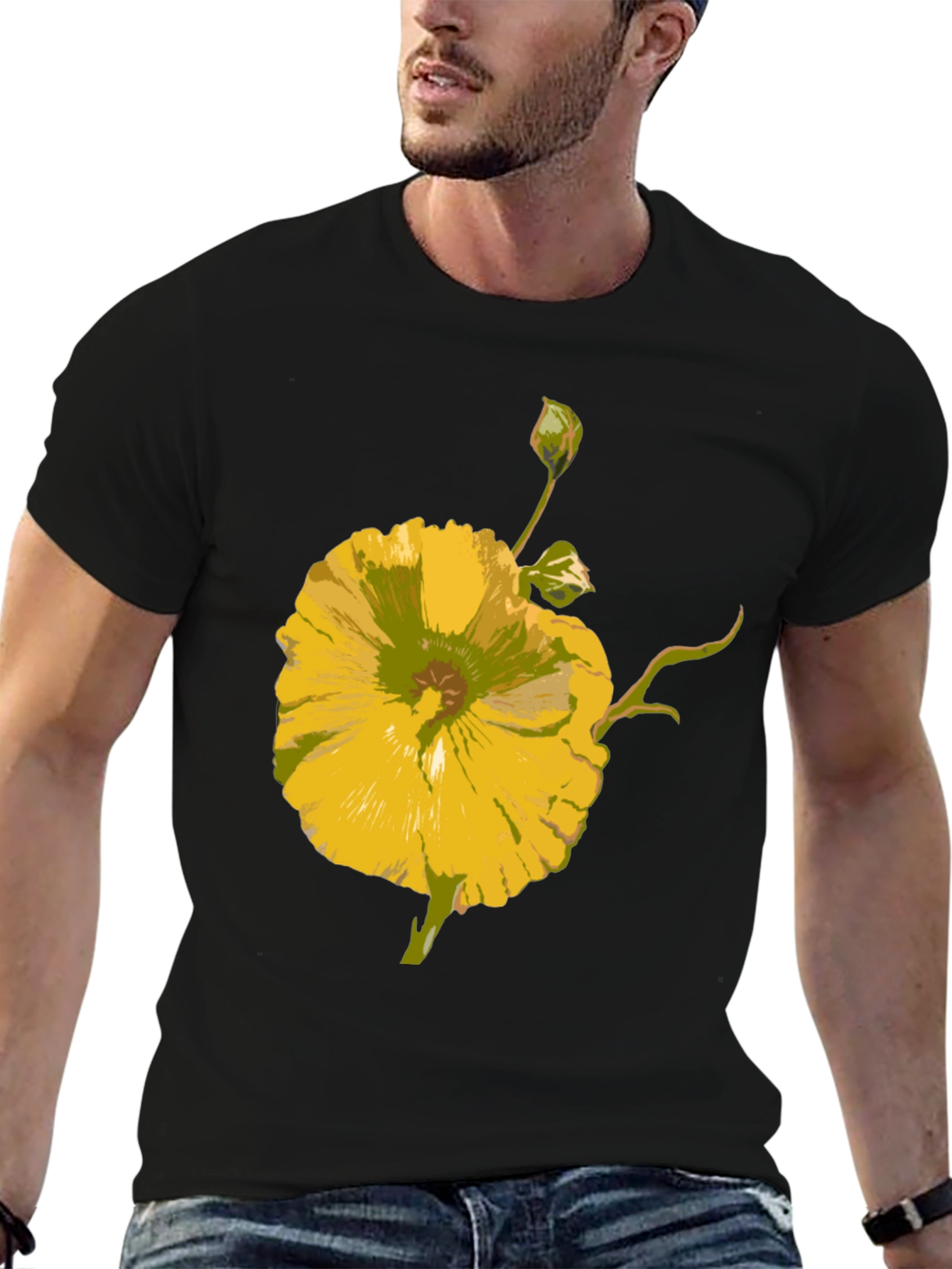Floral T-Shirt: Yellow Flower Design Casual Wear