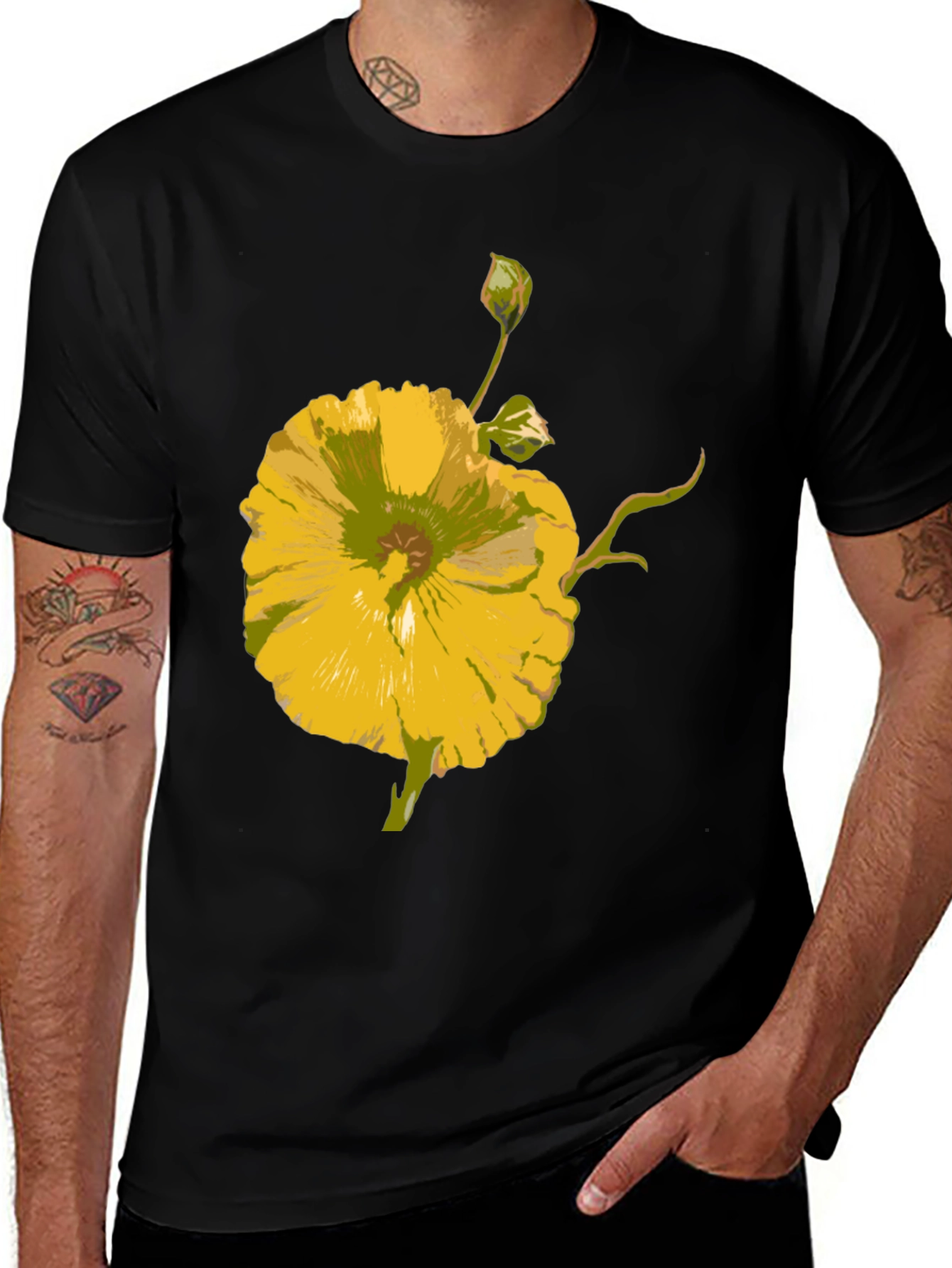 Floral T-Shirt: Yellow Flower Design Casual Wear