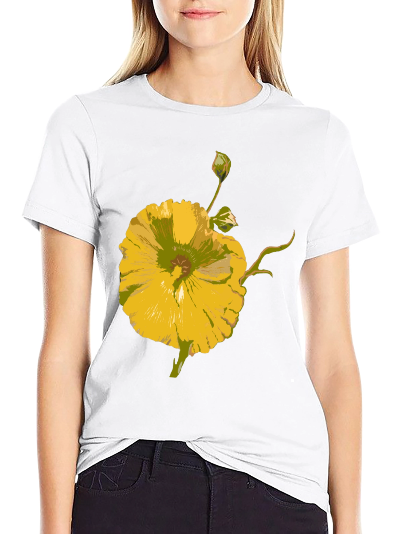 Floral T-Shirt: Yellow Flower Design Casual Wear