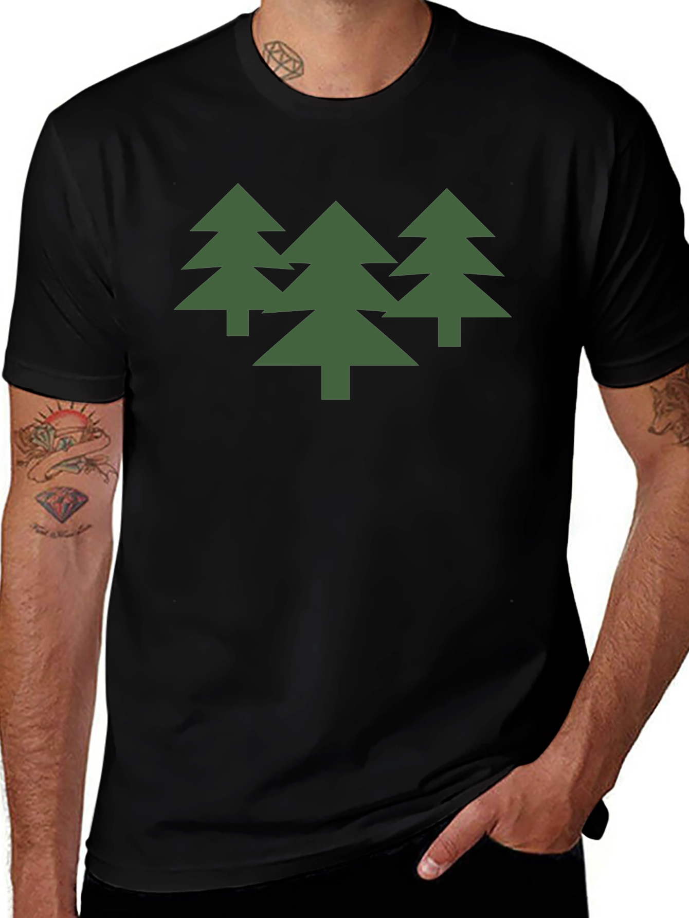 Green Trees Graphic Black T-Shirt