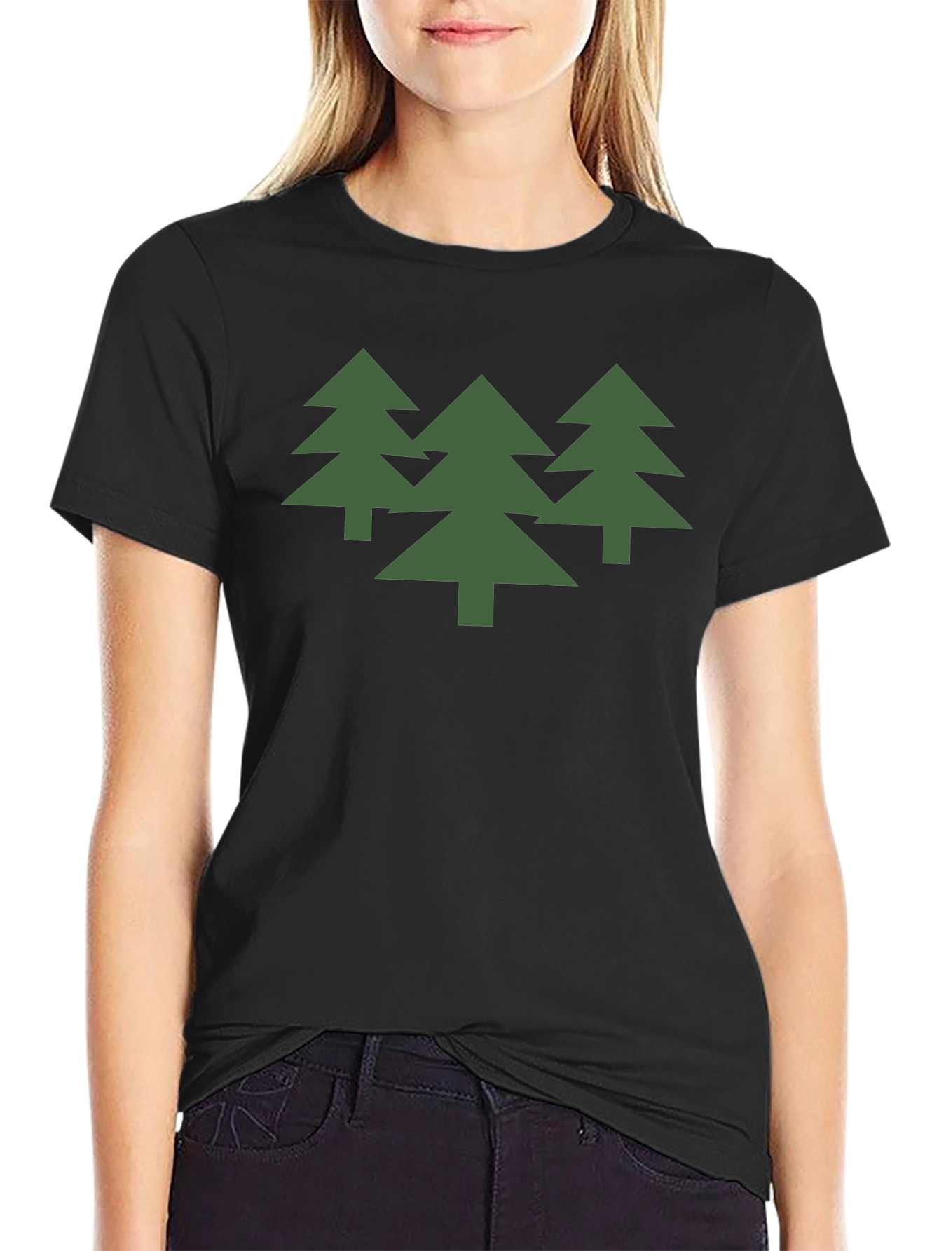 Green Trees Graphic Black T-Shirt