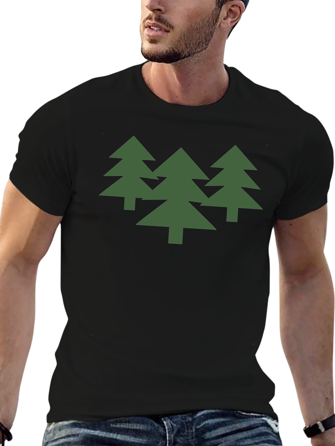 Green Trees Graphic Black T-Shirt
