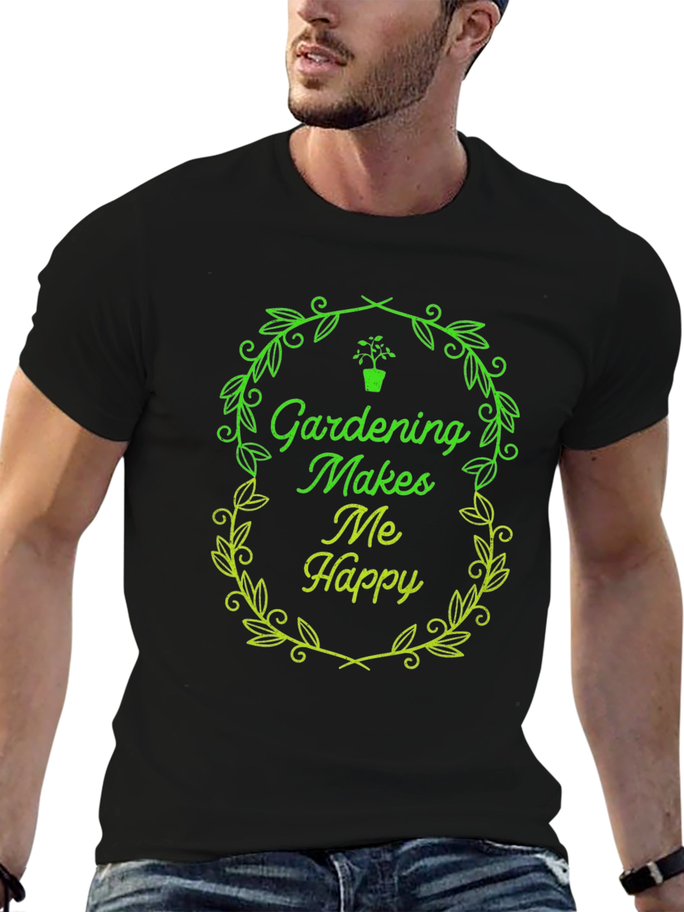 Gardening Makes Me Happy Black T-Shirt