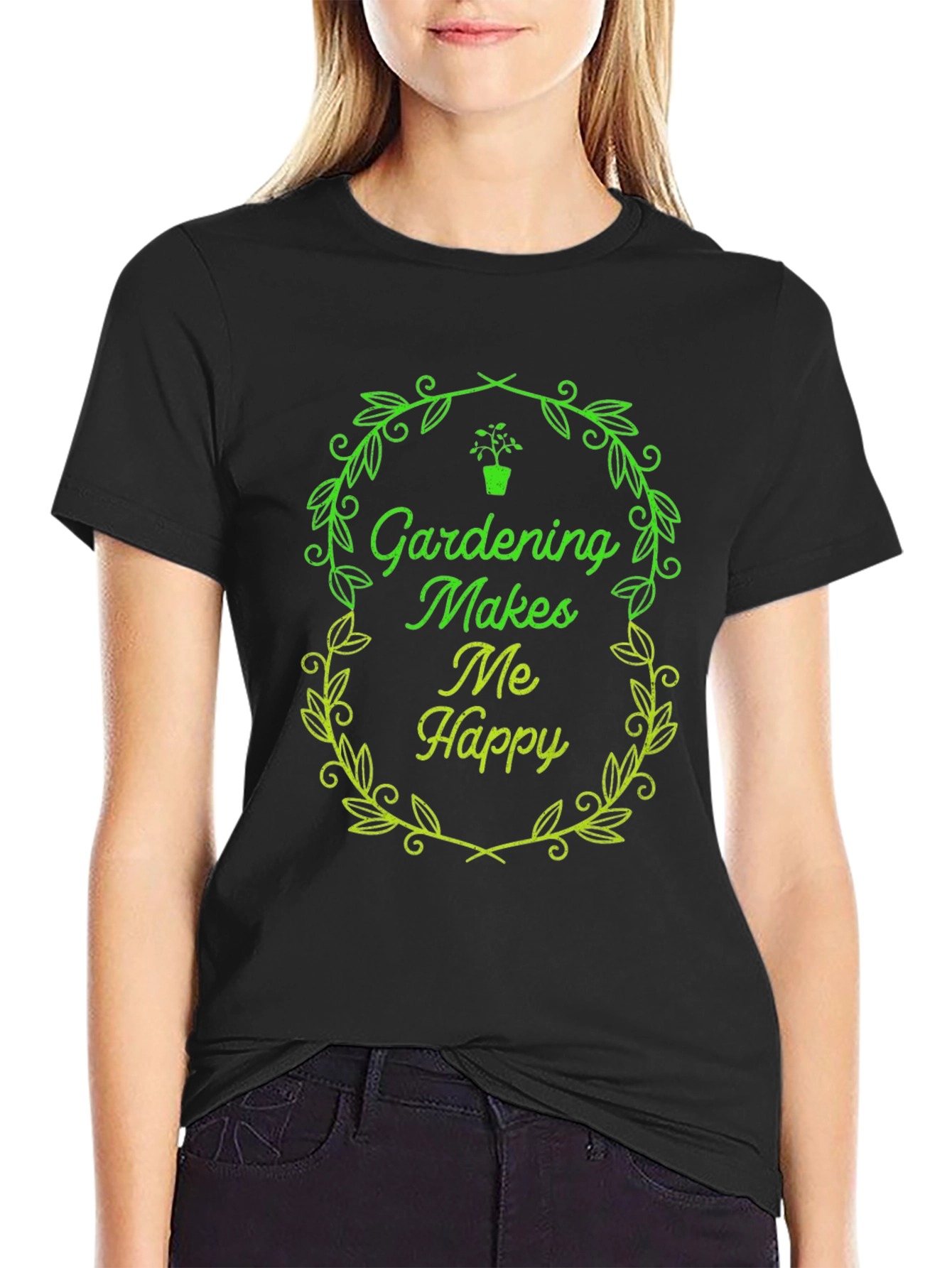 Gardening Makes Me Happy Black T-Shirt