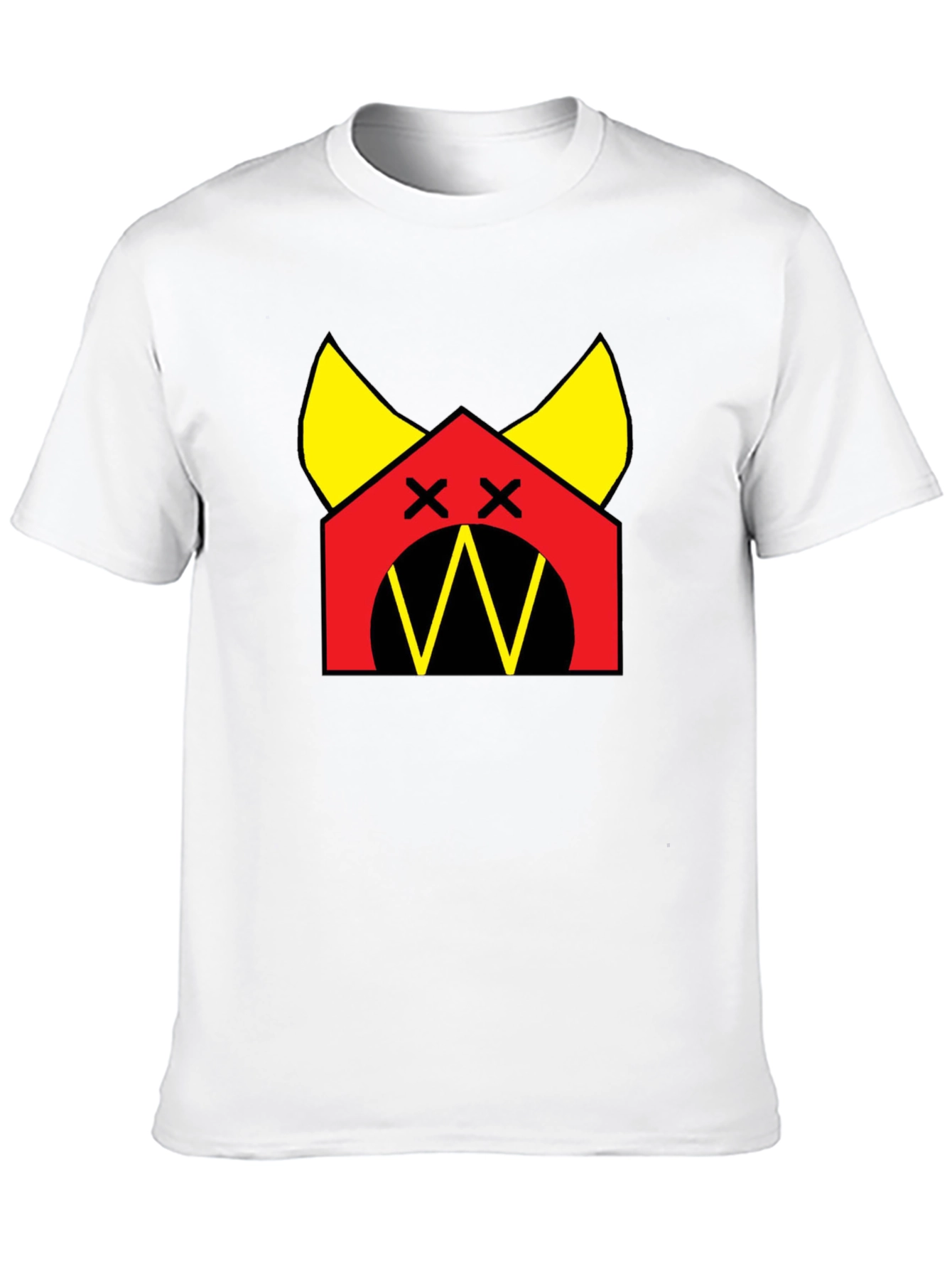 Graphic Tee: Cartoon Dog House Design Black Cotton