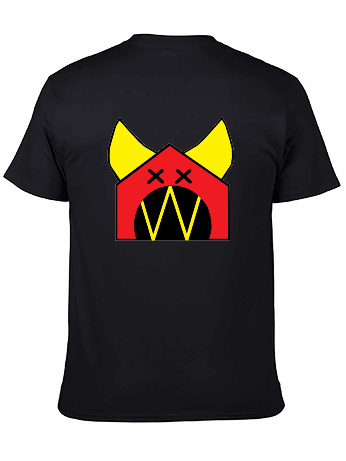 Graphic Tee: Cartoon Dog House Design Black Cotton