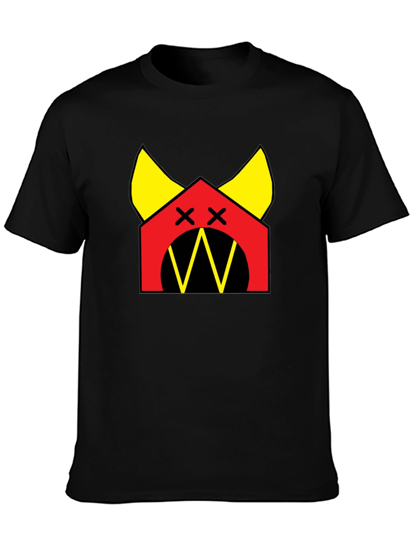 Graphic Tee: Cartoon Dog House Design Black Cotton