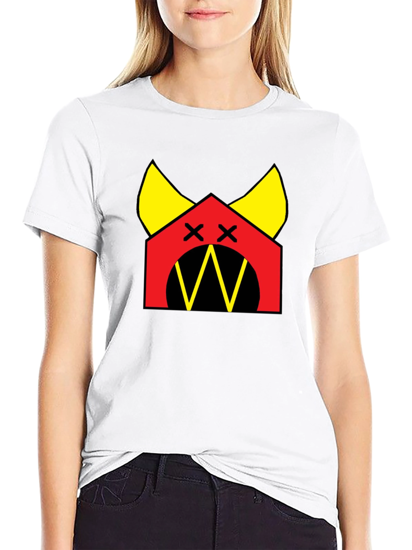 Graphic Tee: Cartoon Dog House Design Black Cotton