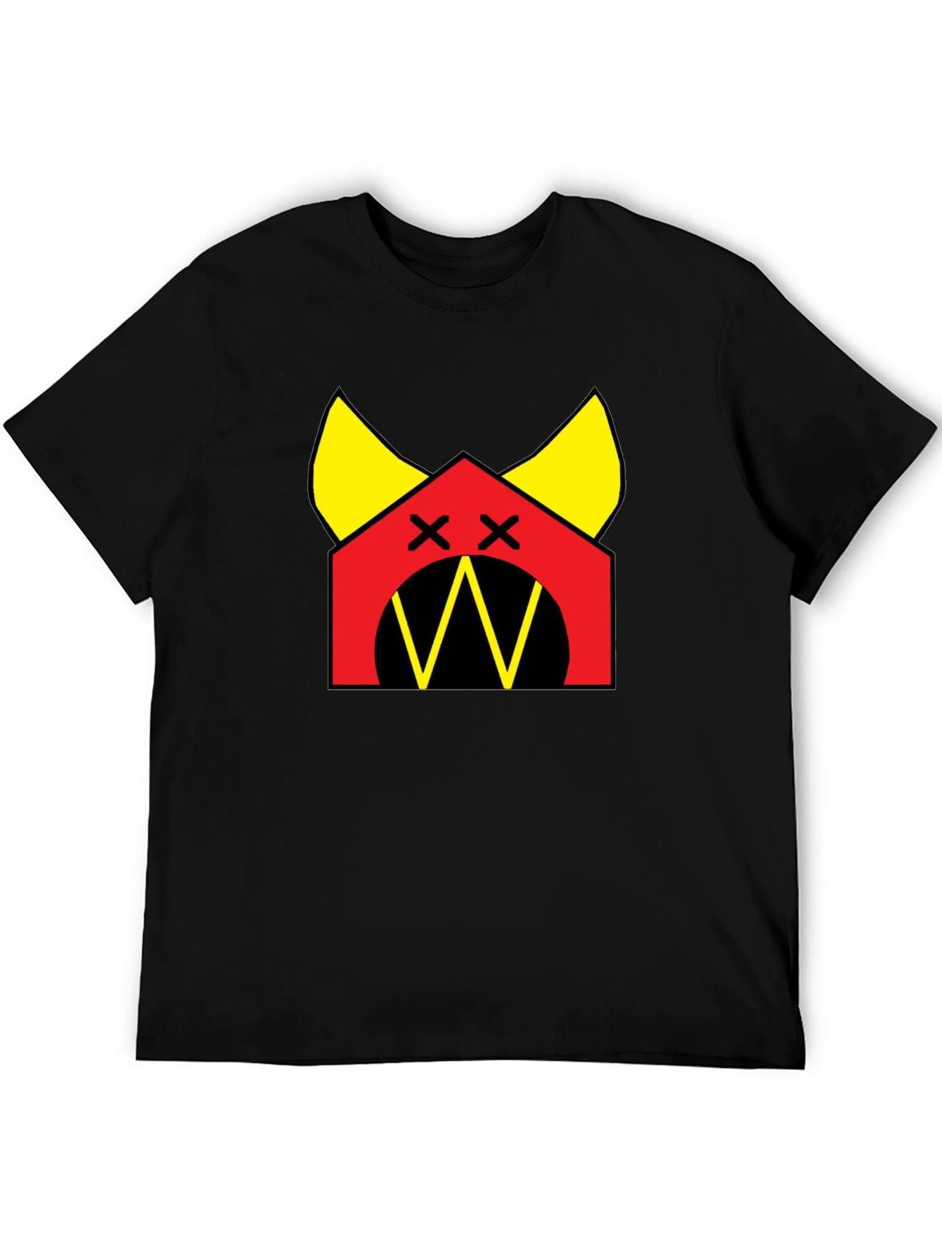 Graphic Tee: Cartoon Dog House Design Black Cotton