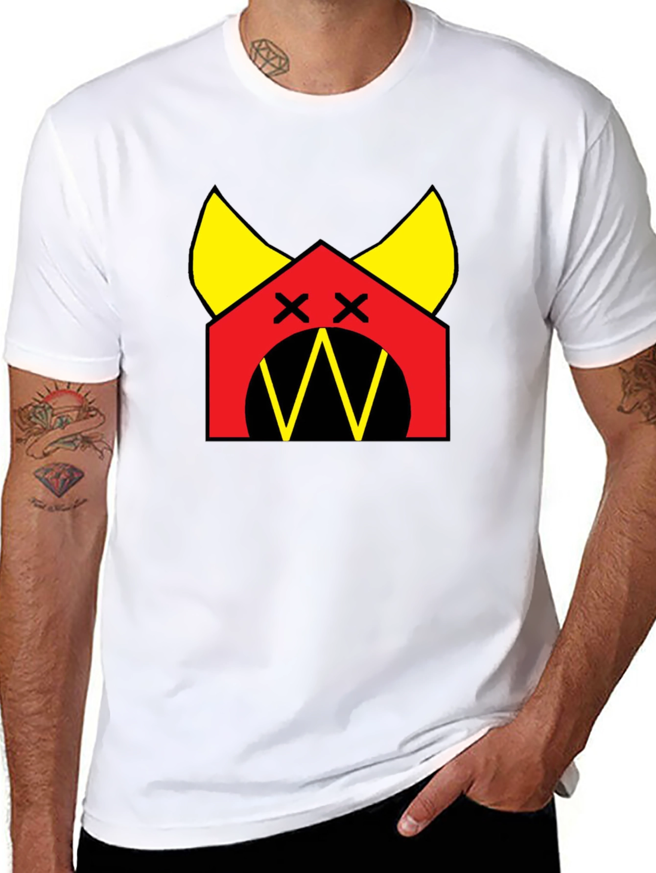 Graphic Tee: Cartoon Dog House Design Black Cotton
