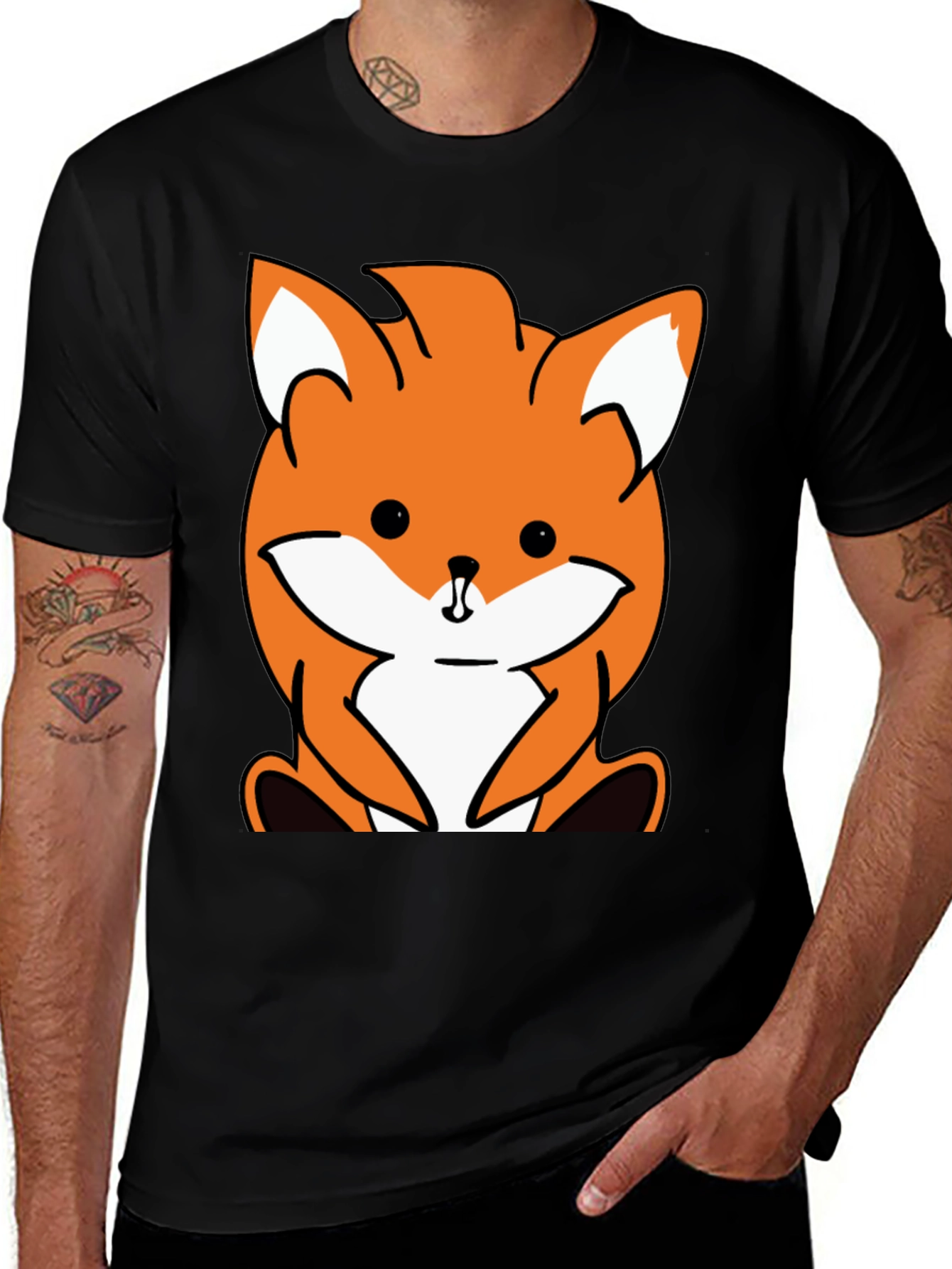 Cute Fox Graphic Tee - Black Unisex T-Shirt