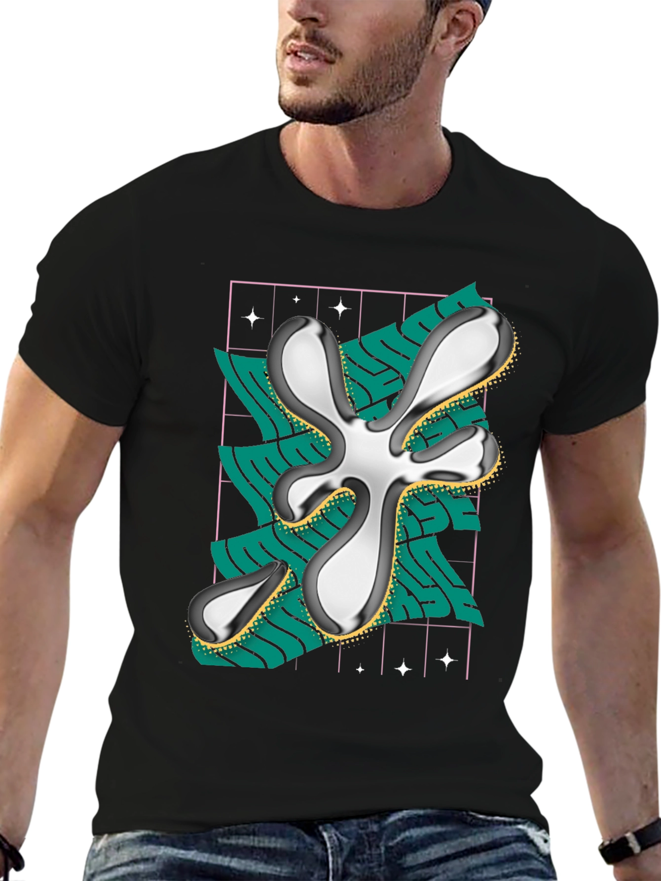 Abstract Graphic Print Black T-Shirt