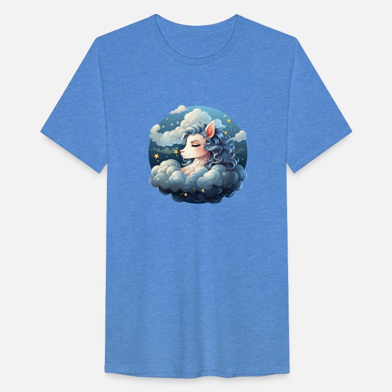 A cute unicorn sleeping on a cloud bed surround