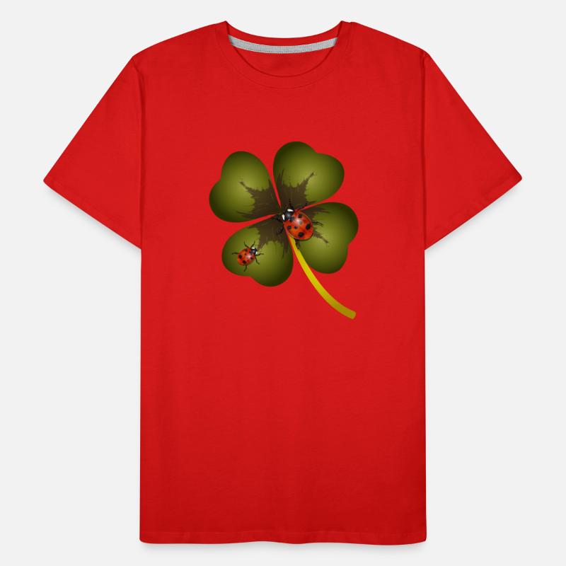 A four-leaf clover with two ladybugs