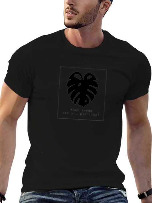 Mens Black Monstera Leaf Graphic T-Shirt